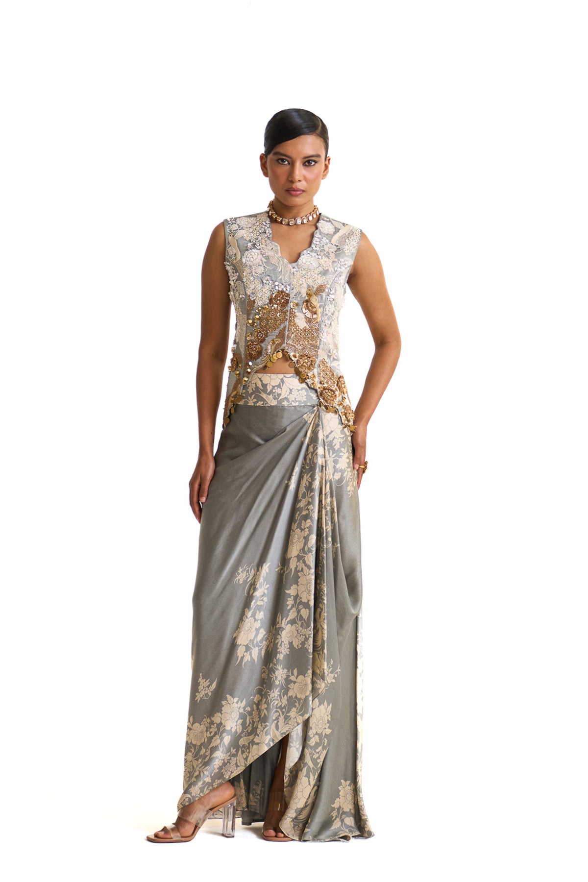 Parsi teal waist coat set