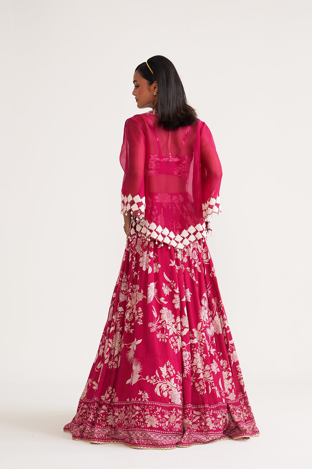 Peocock jacket and printed skirt set