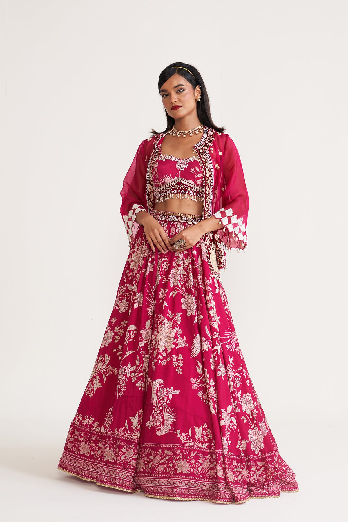 Peocock jacket and printed skirt set