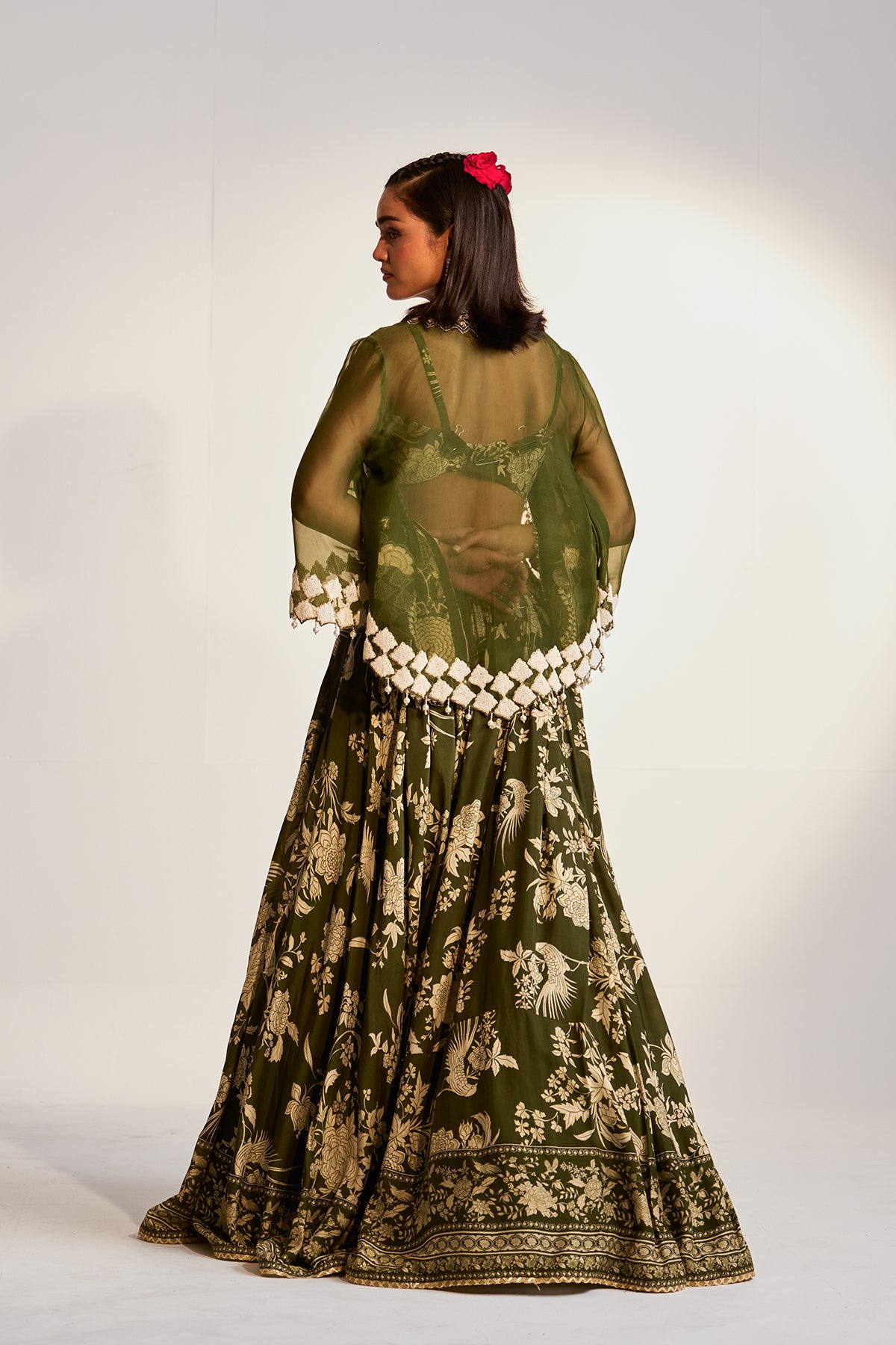 Peocock jacket and printed skirt set