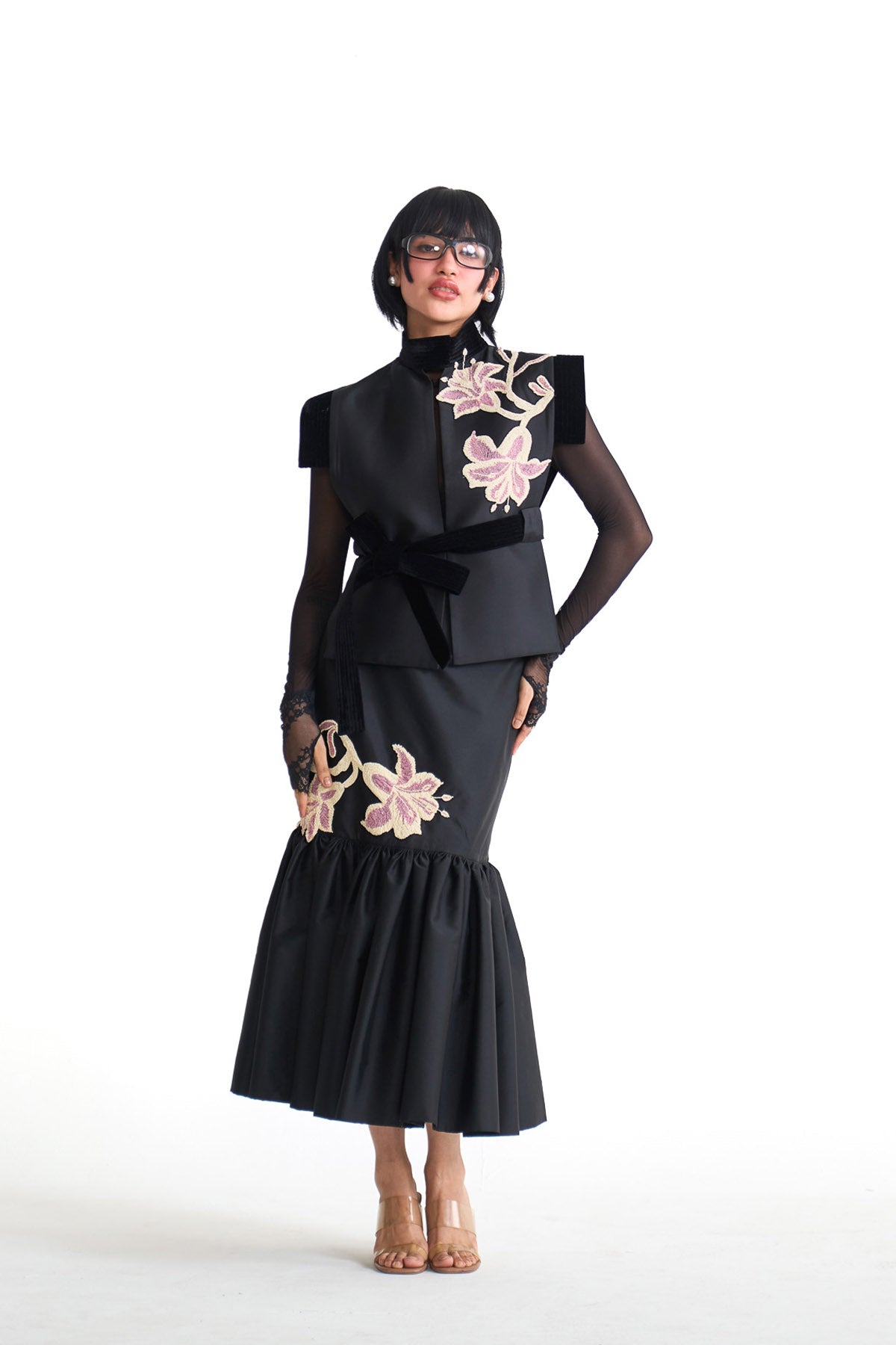 Pearl lily belted side open jacket