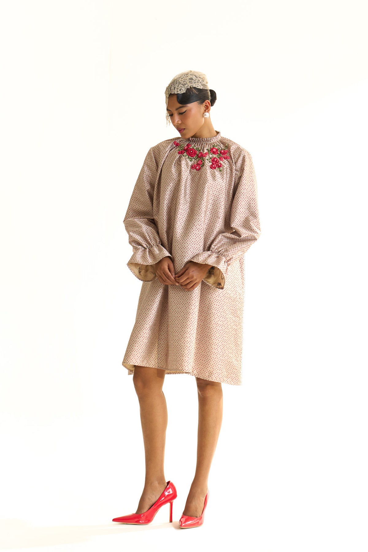 High neck ruffle dress