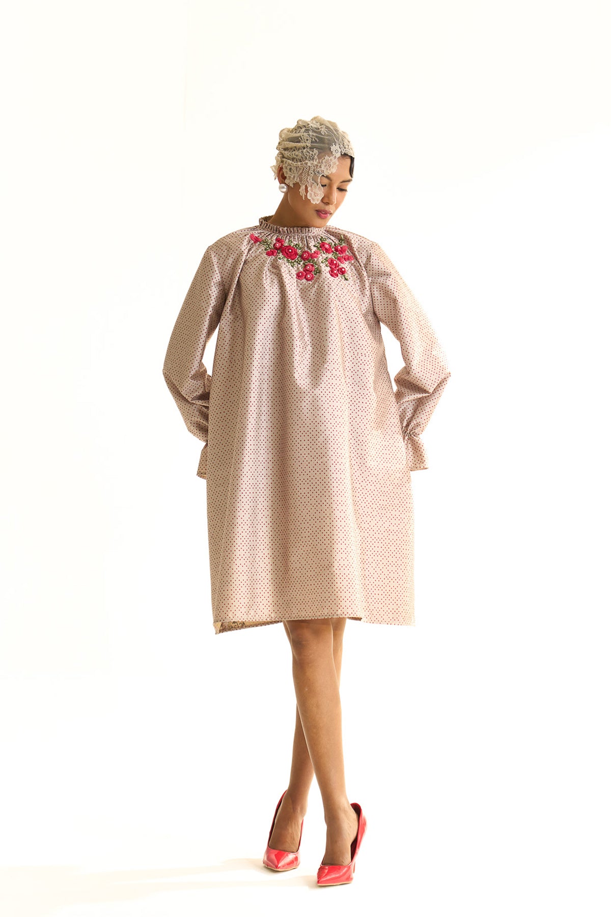 High neck ruffle dress