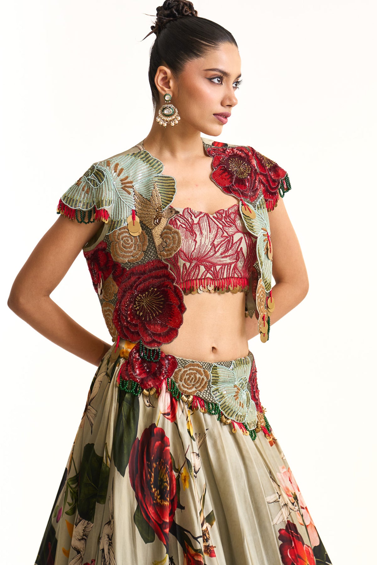 Wild blooms short jacket lehenga set