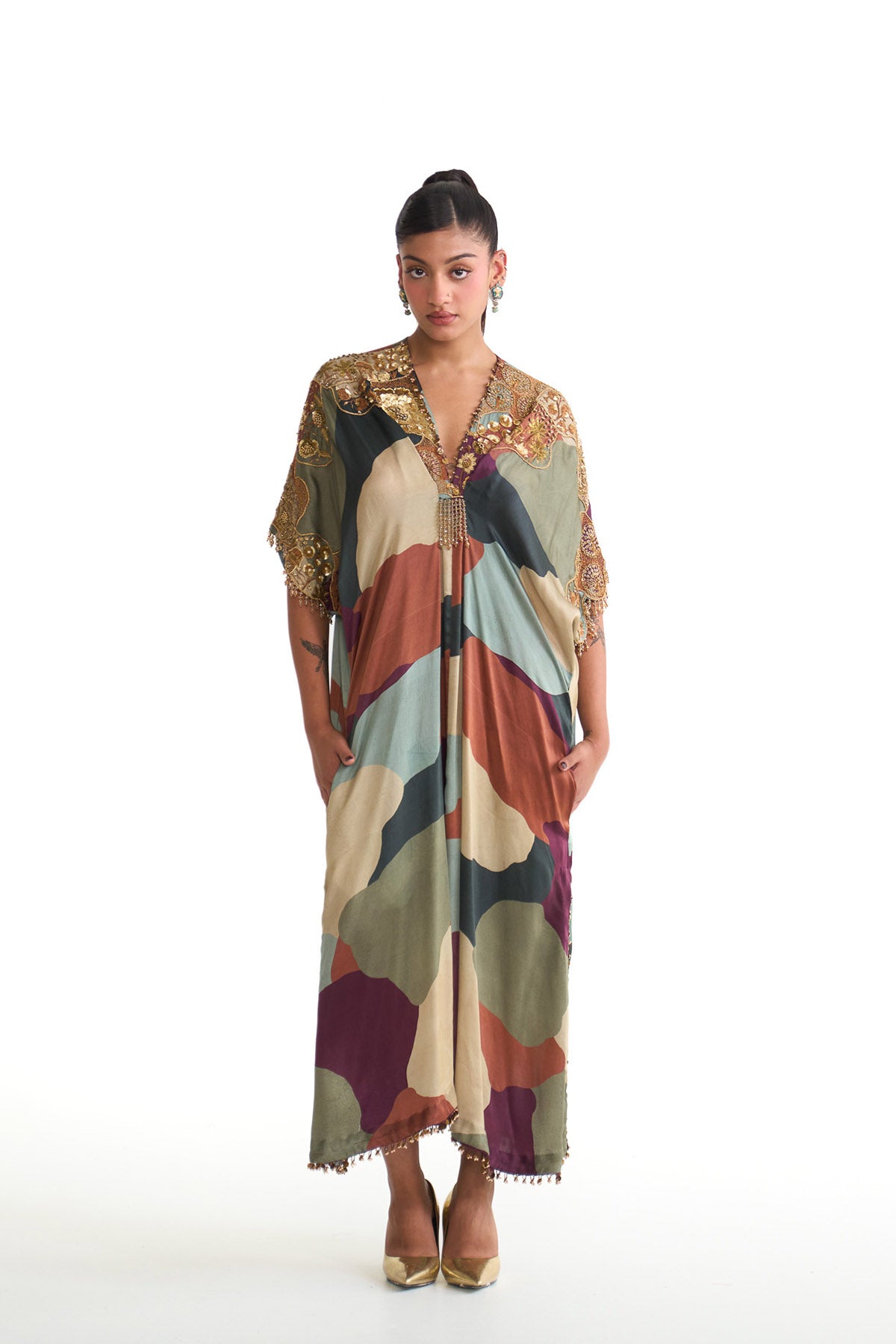 Plum garden drape kaftan