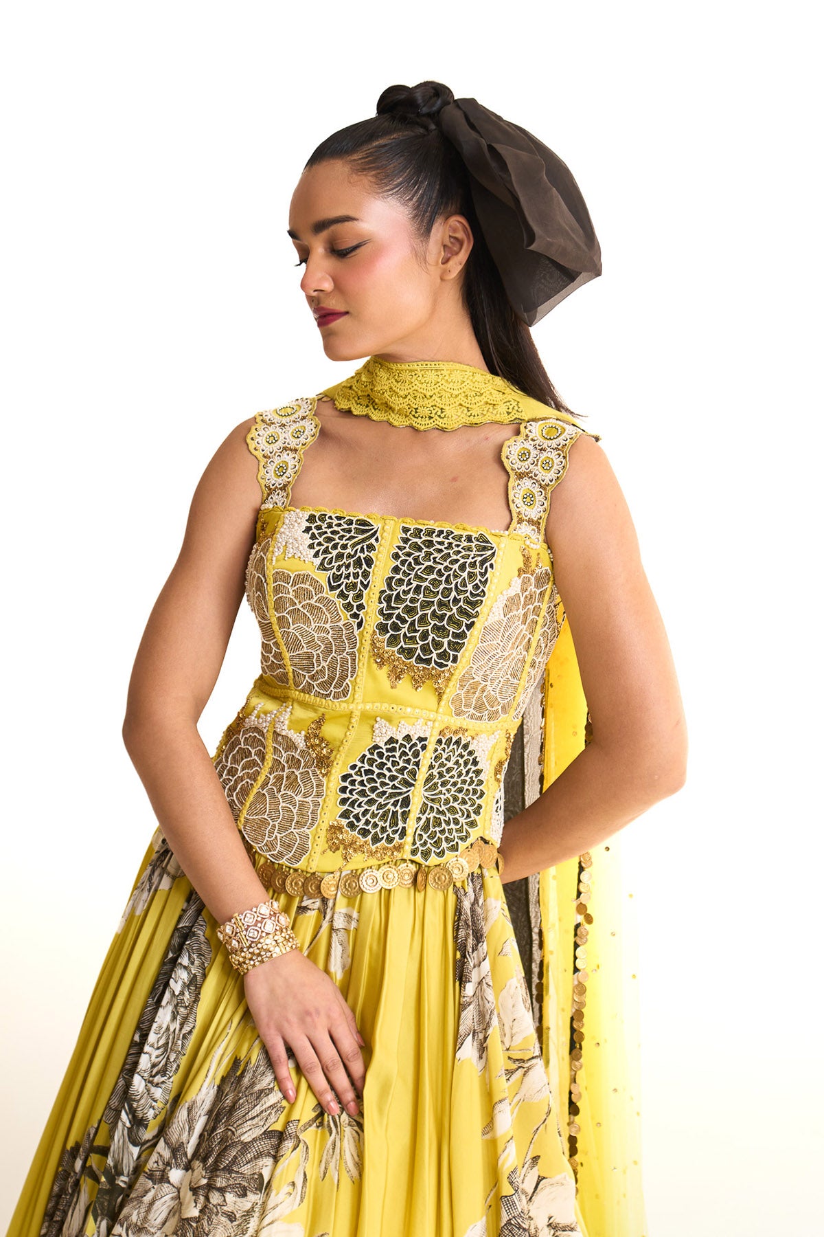 Black iris corset with lehenga set