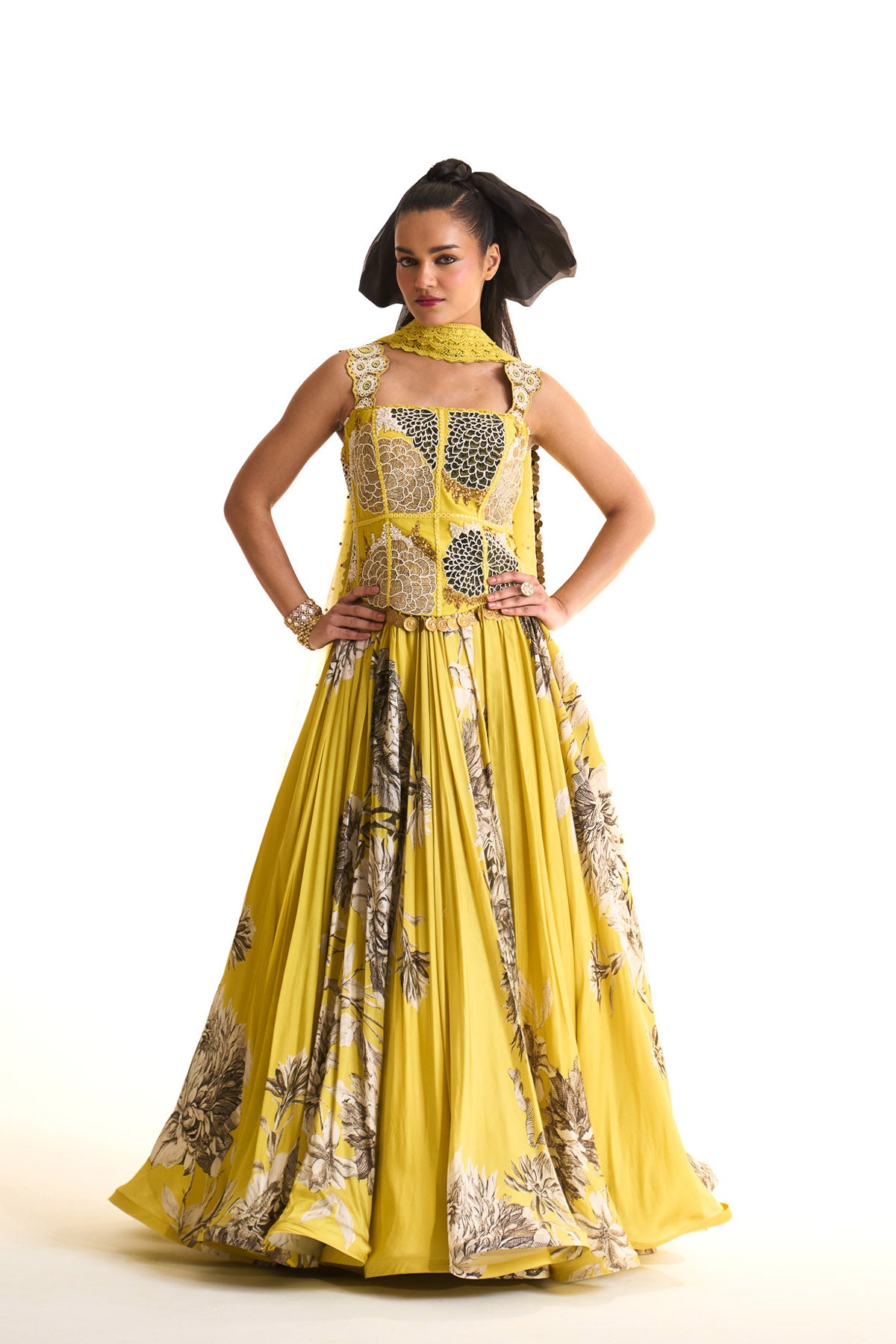 Black iris corset with lehenga set