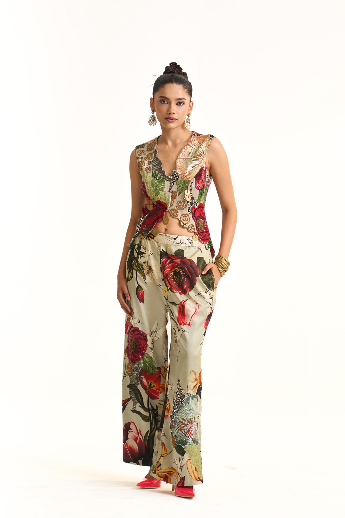 Wild blooms waist coat with pant set
