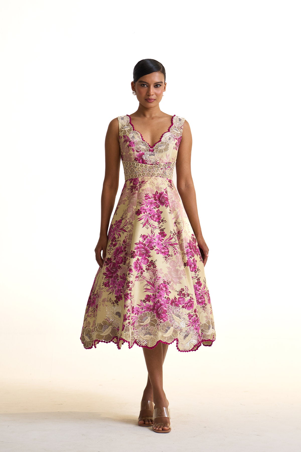 Pink moon V neck dress