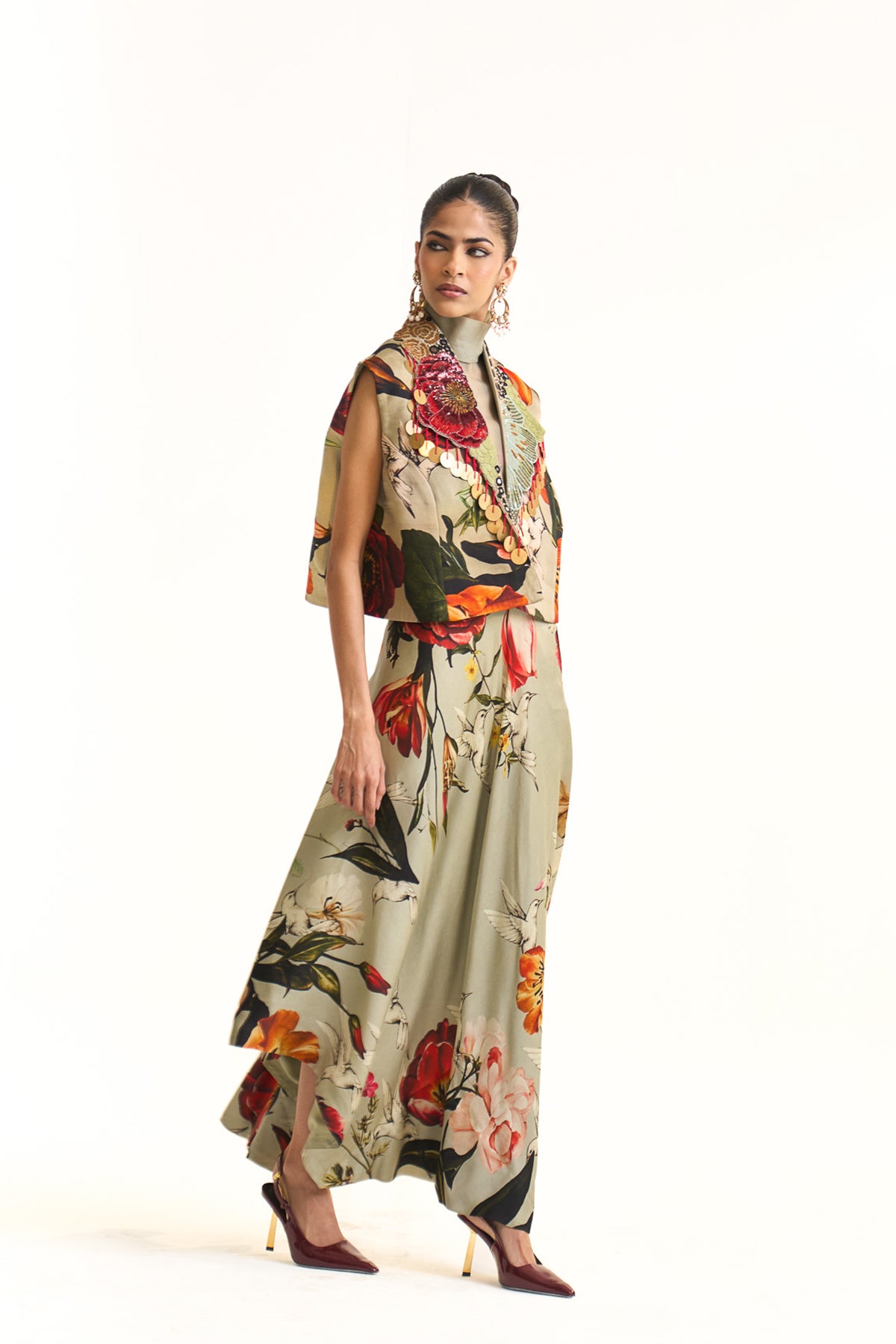 Wild blooms asymmetric skirt set
