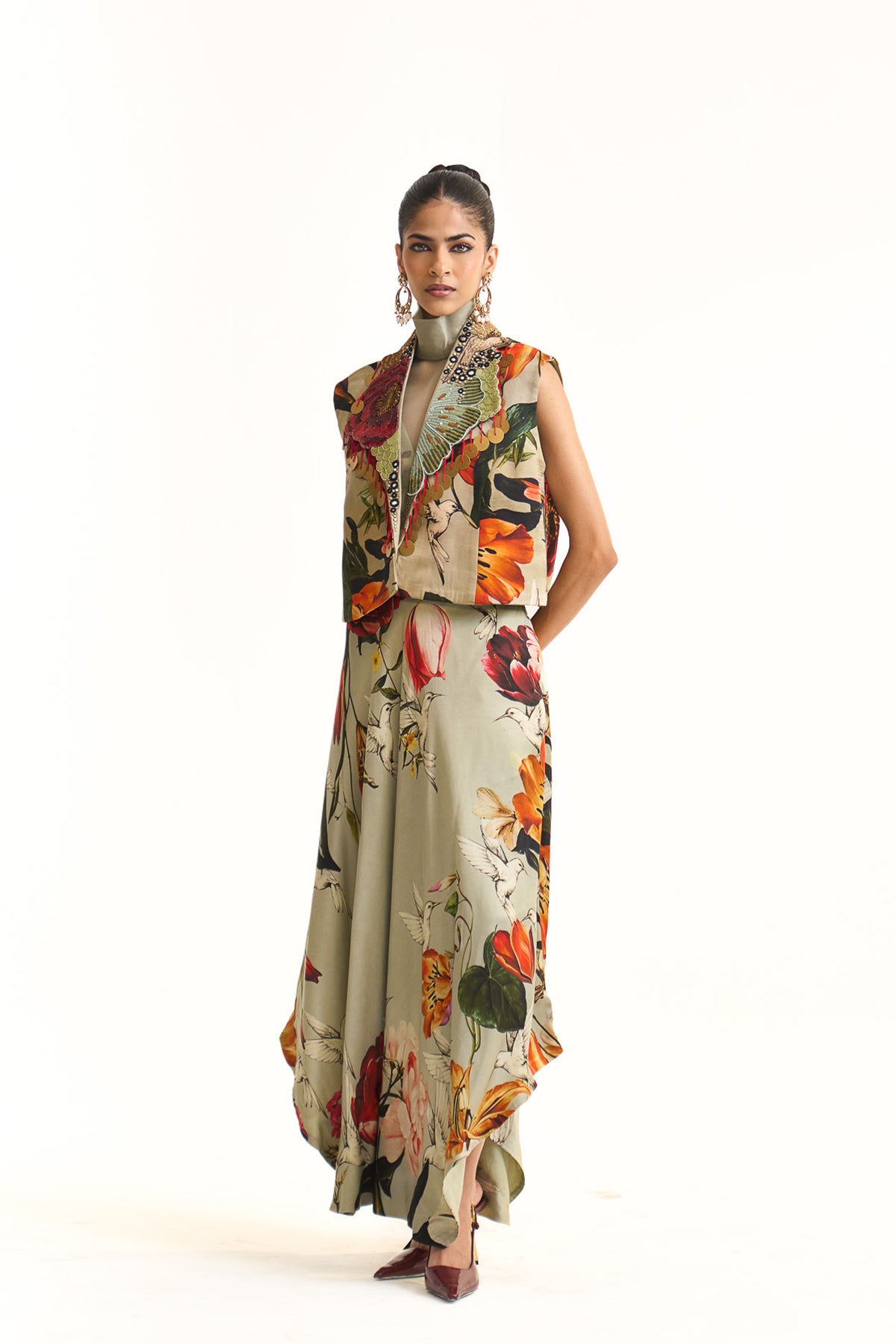 Wild blooms asymmetric skirt set