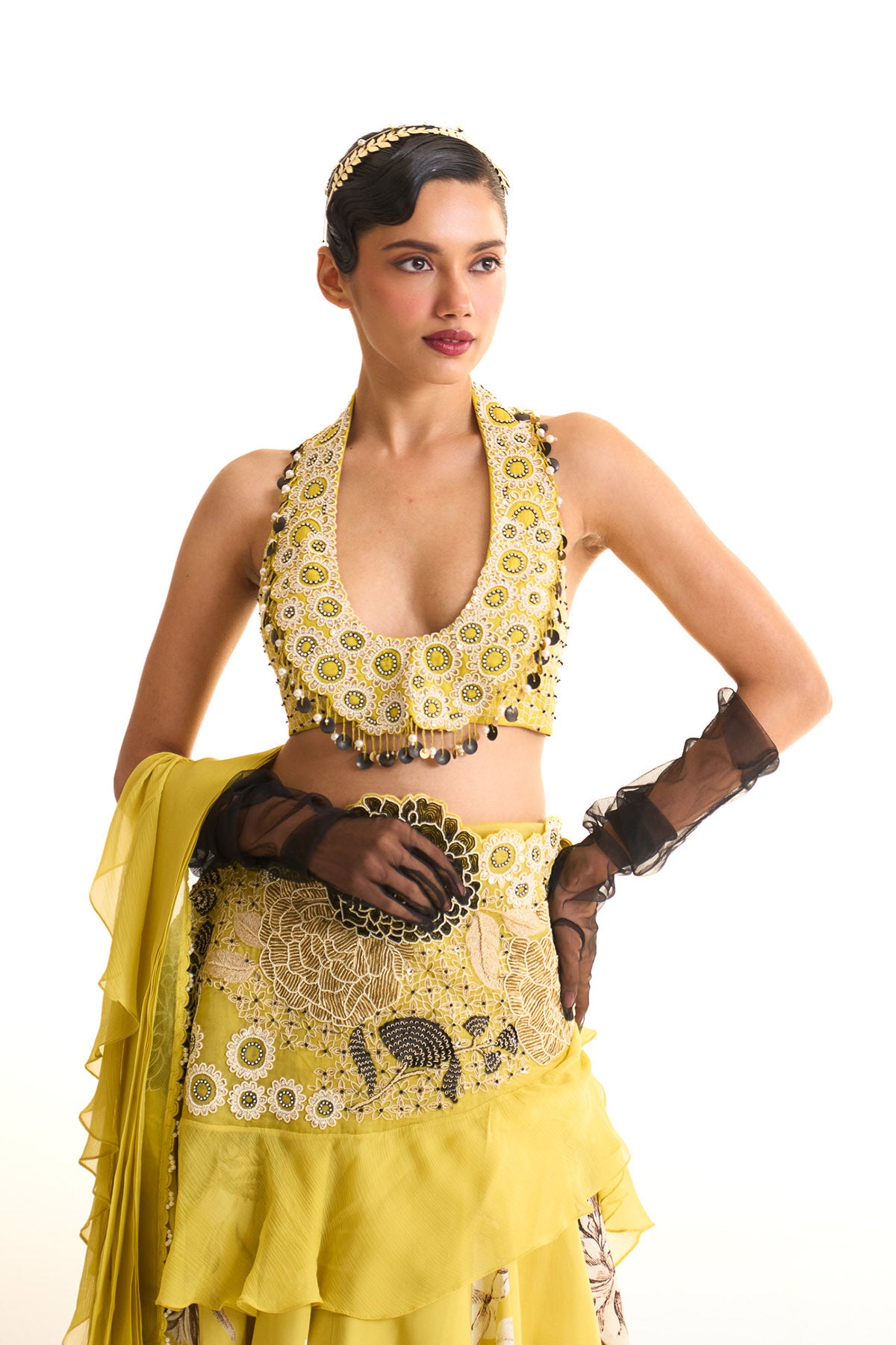 Black iris lehenga saree set