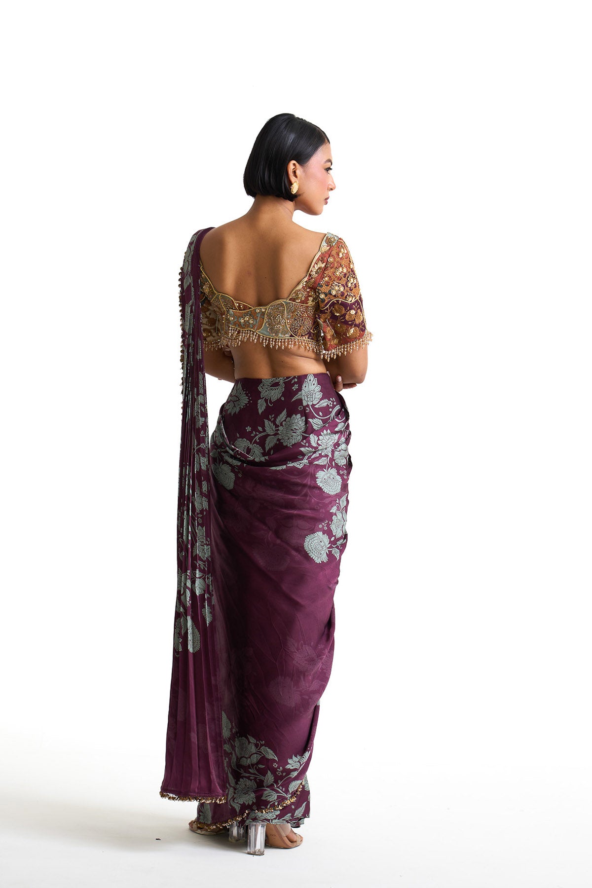 Plum garden drape saree