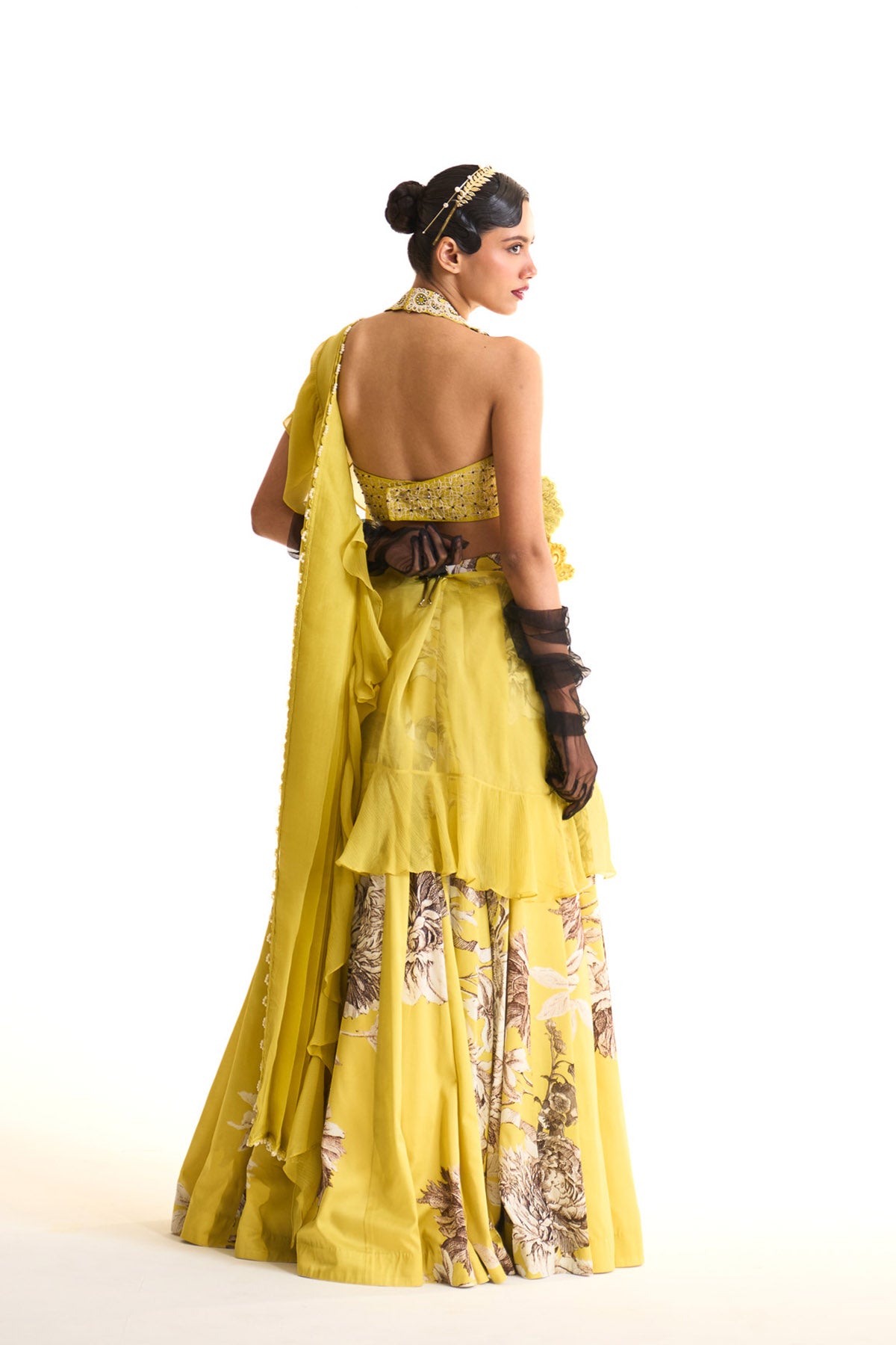 Black iris lehenga saree set