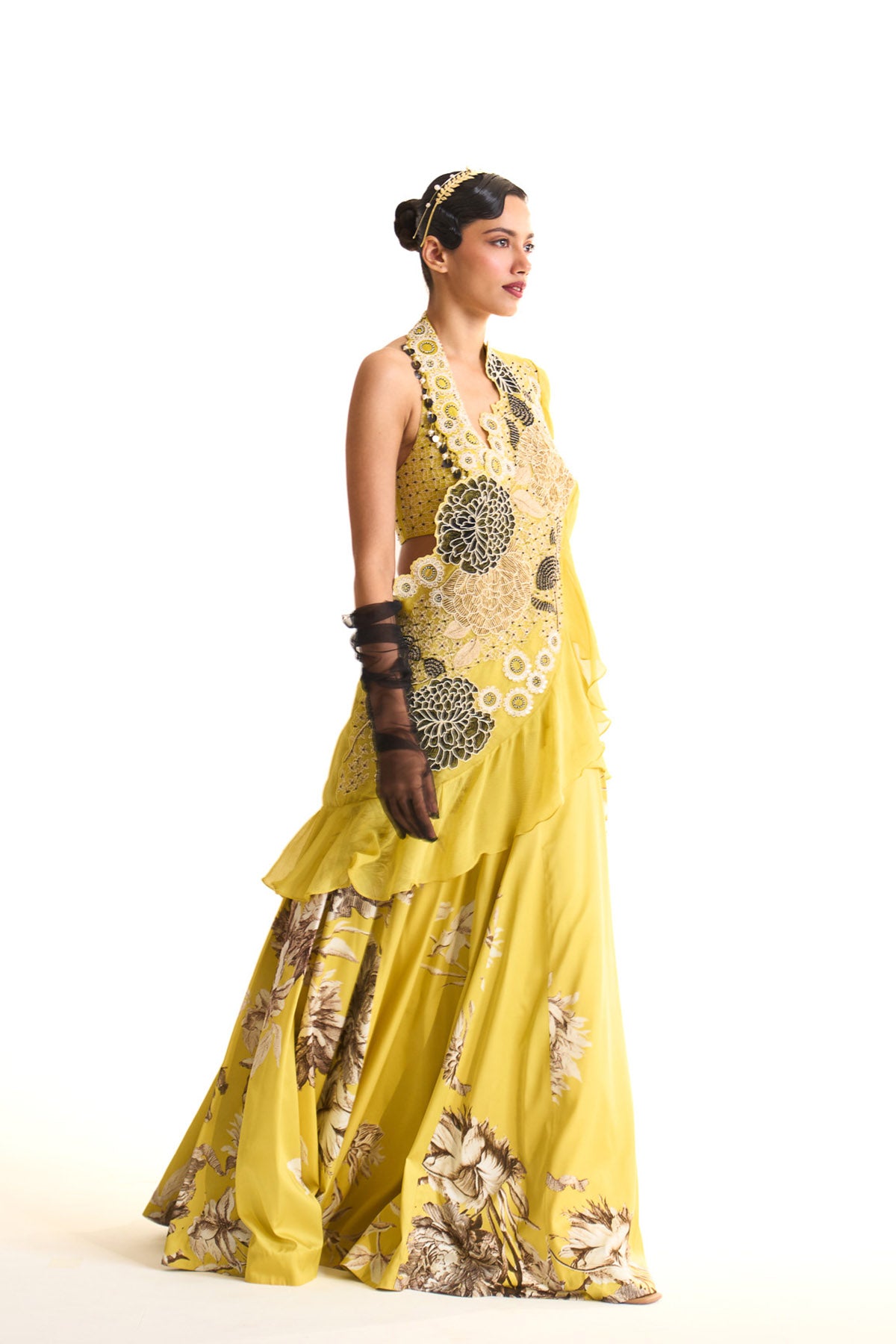 Black iris lehenga saree set