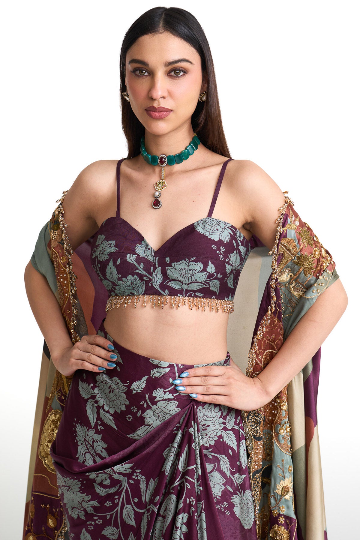 Plum garden cape & drape skirt set