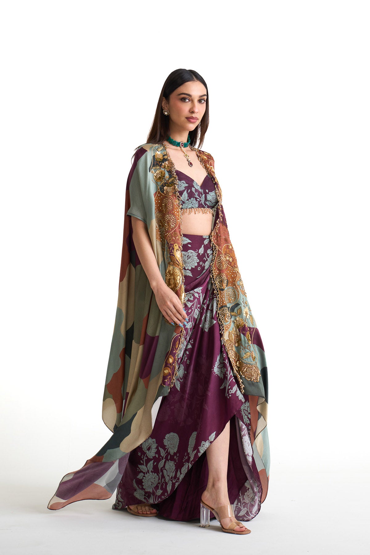 Plum garden cape & drape skirt set