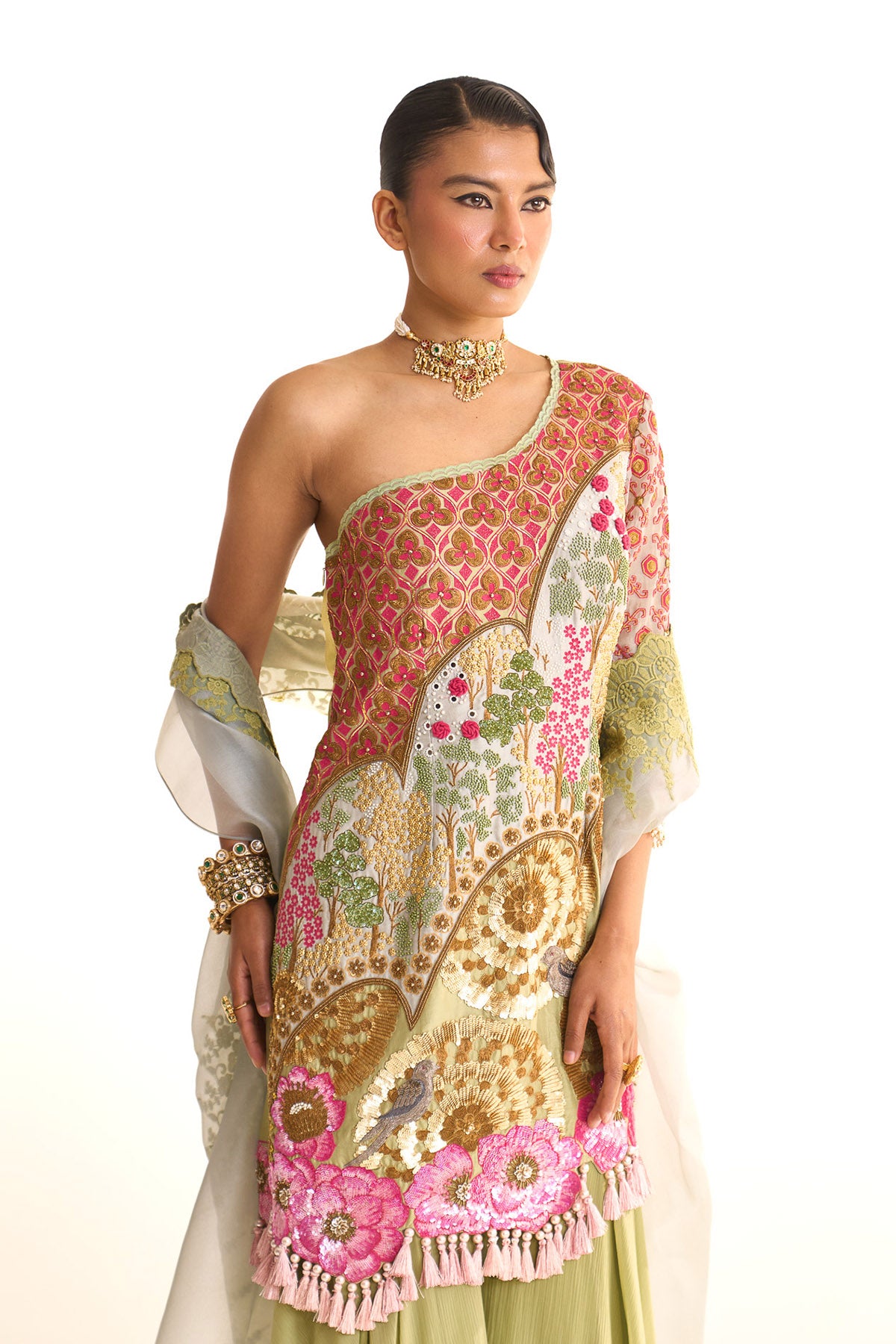Garden story one shoulder suit