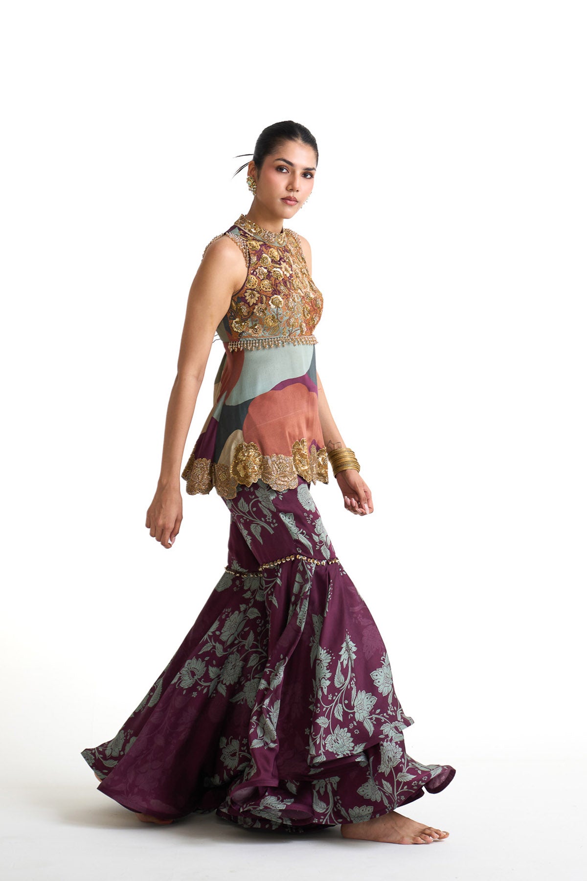 Plum garden peplum garara set