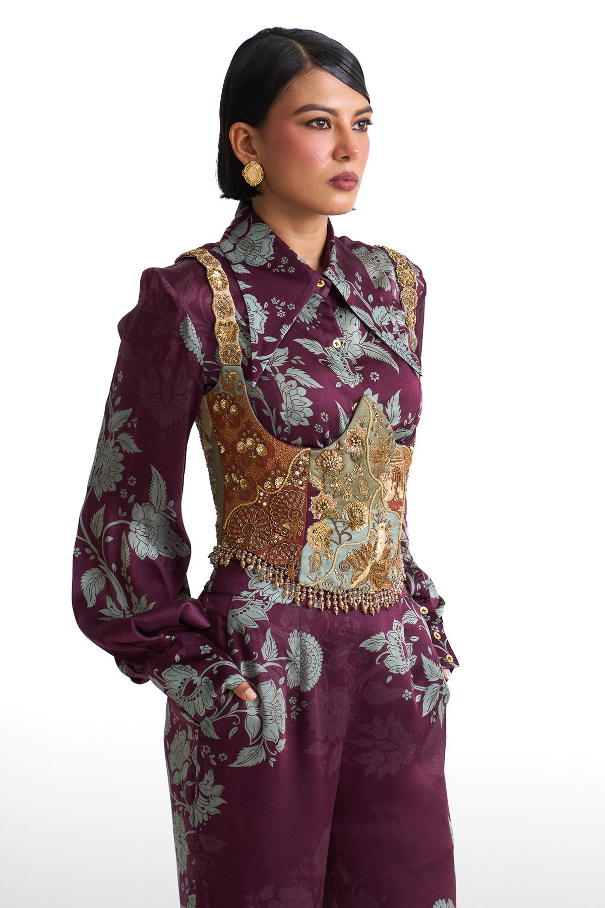 Plum garden corset belt set