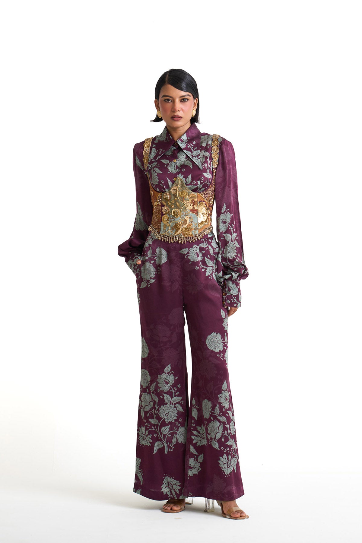 Plum garden corset belt set