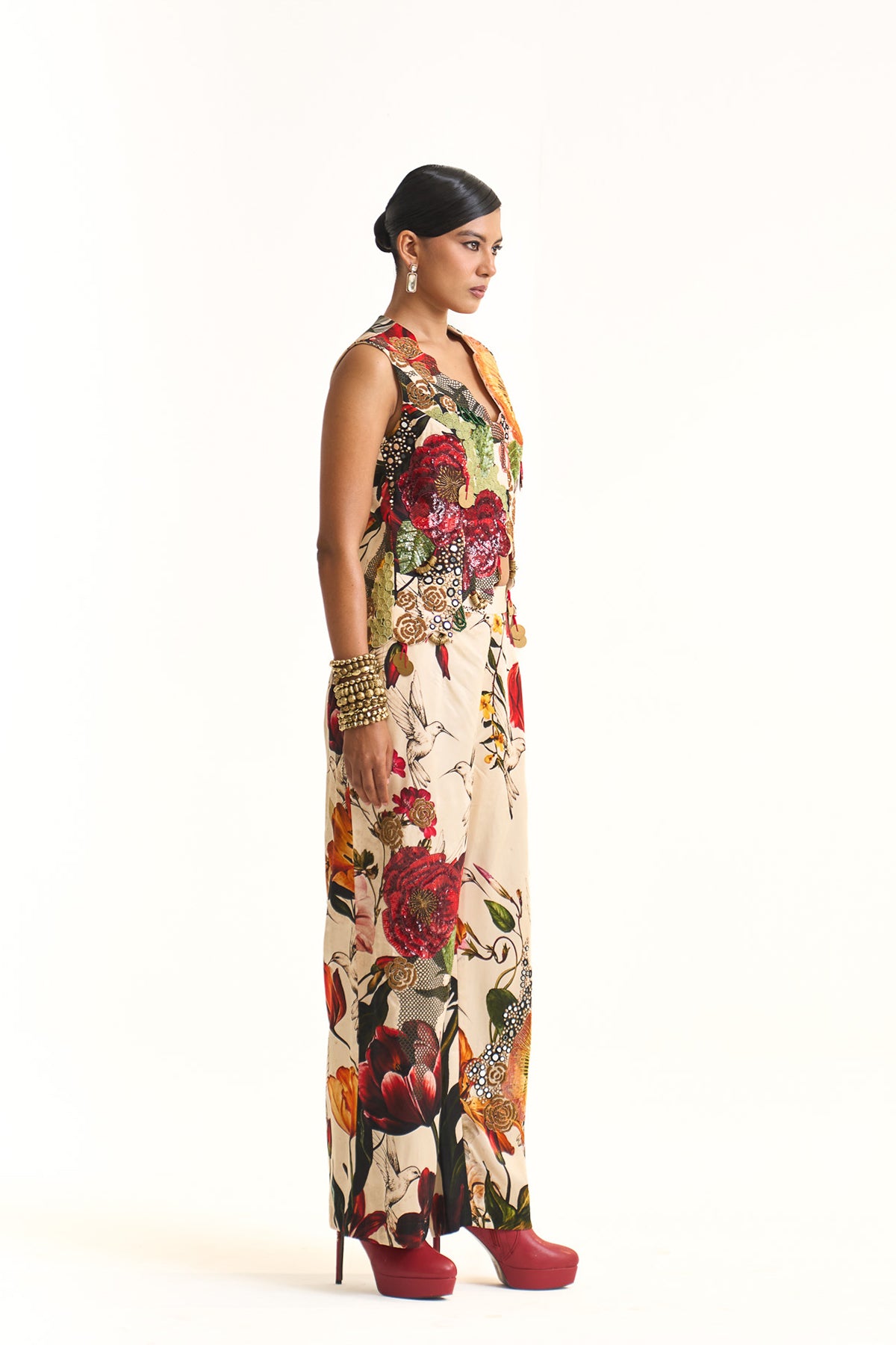 Wild blooms waist coat with pant set