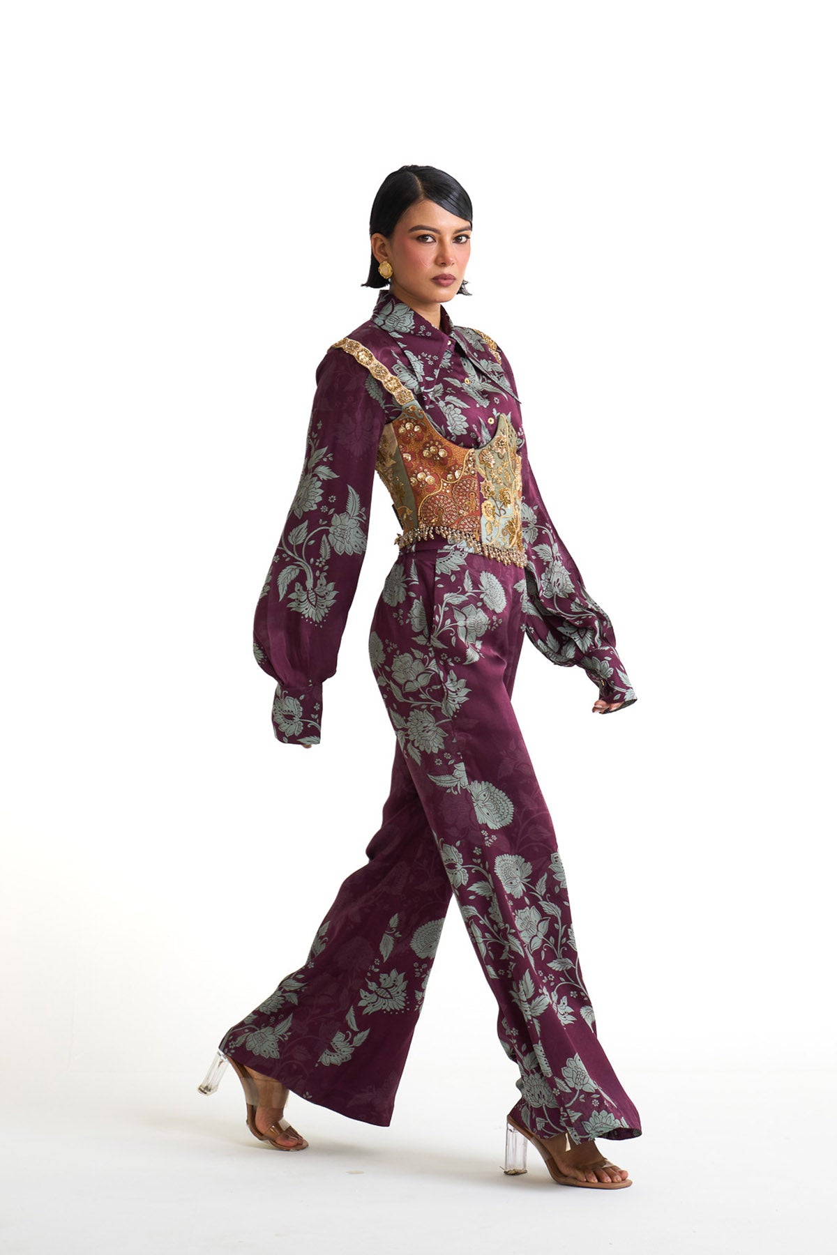 Plum garden corset belt set
