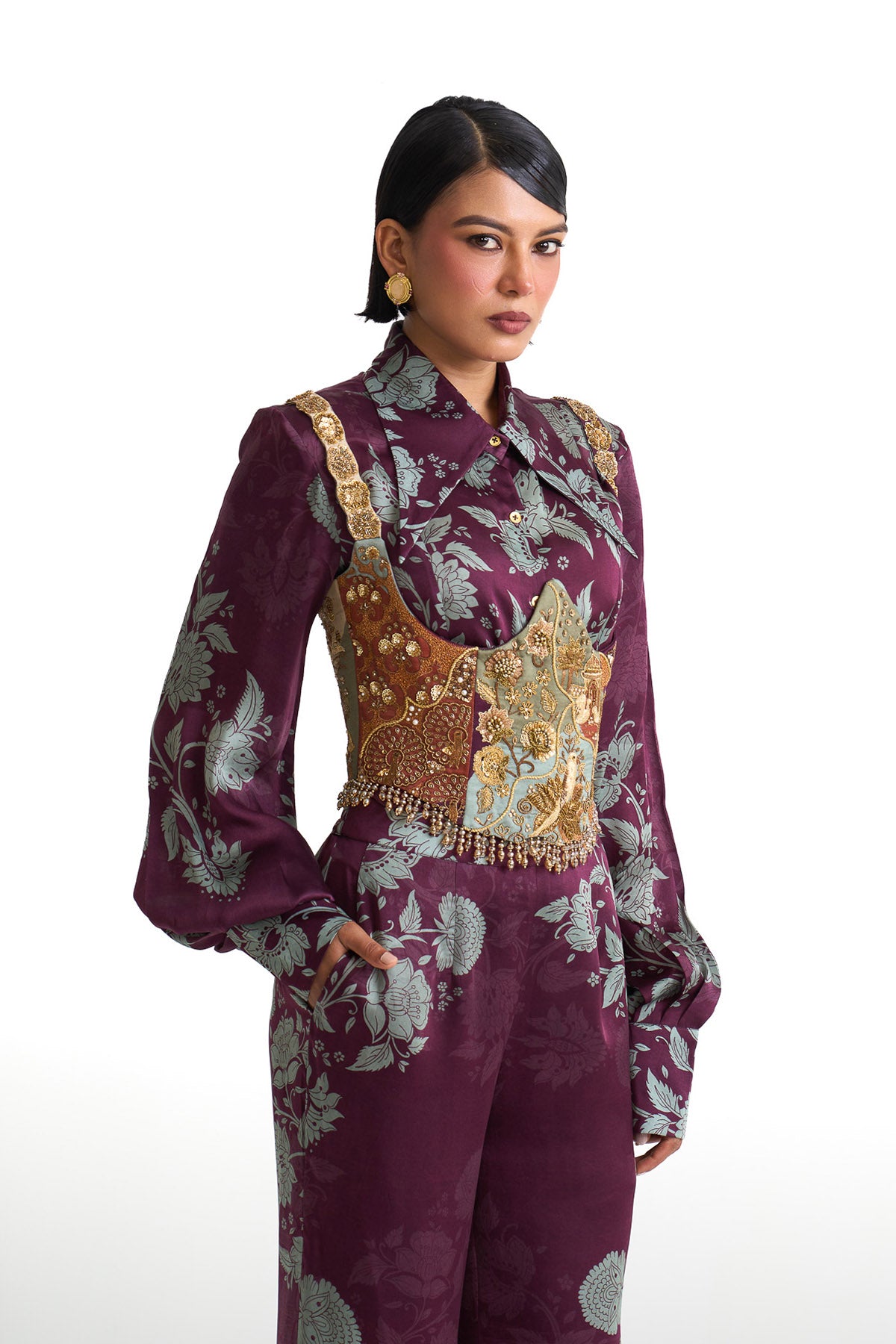 Plum garden corset belt set