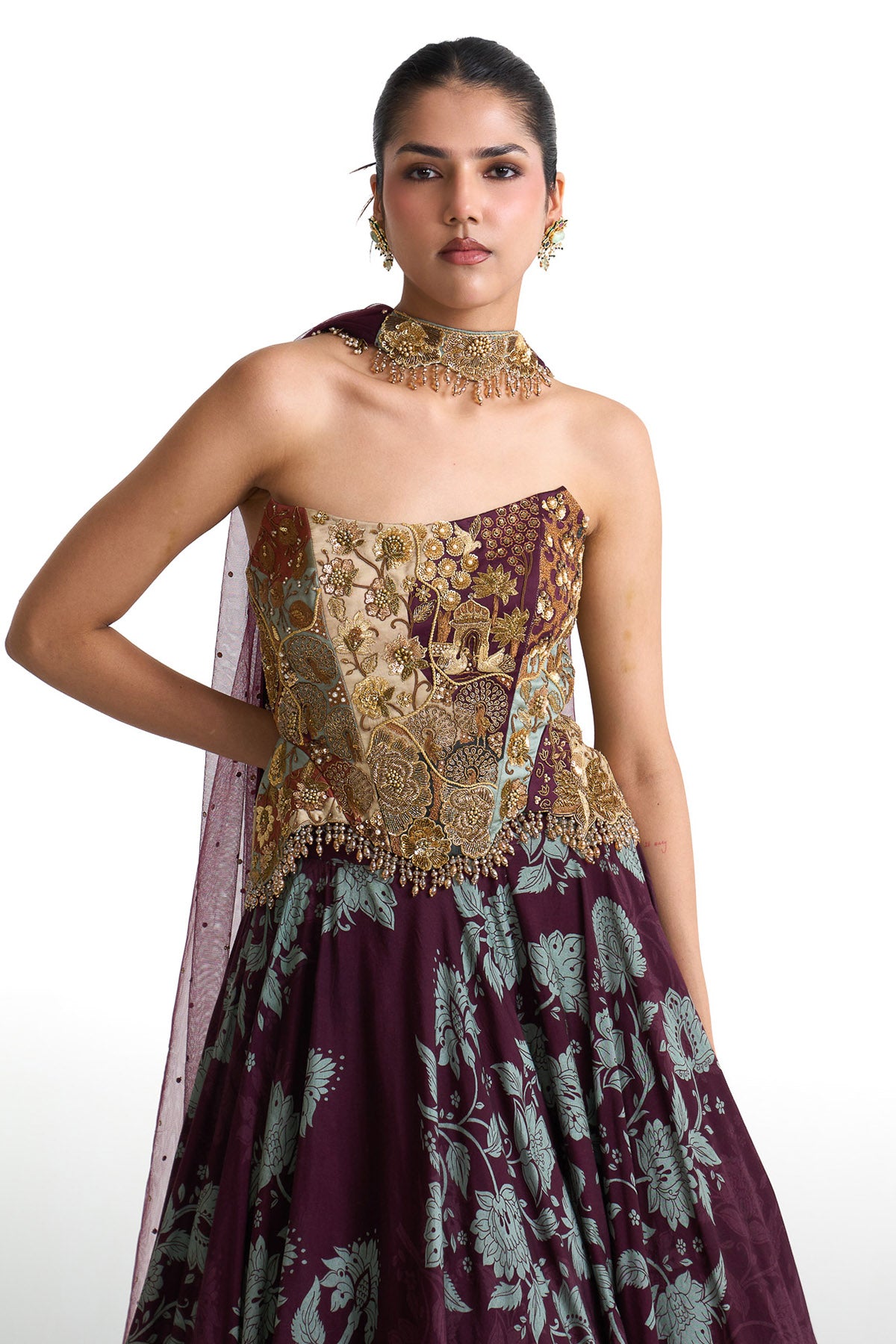 Plum garden corset skirt set