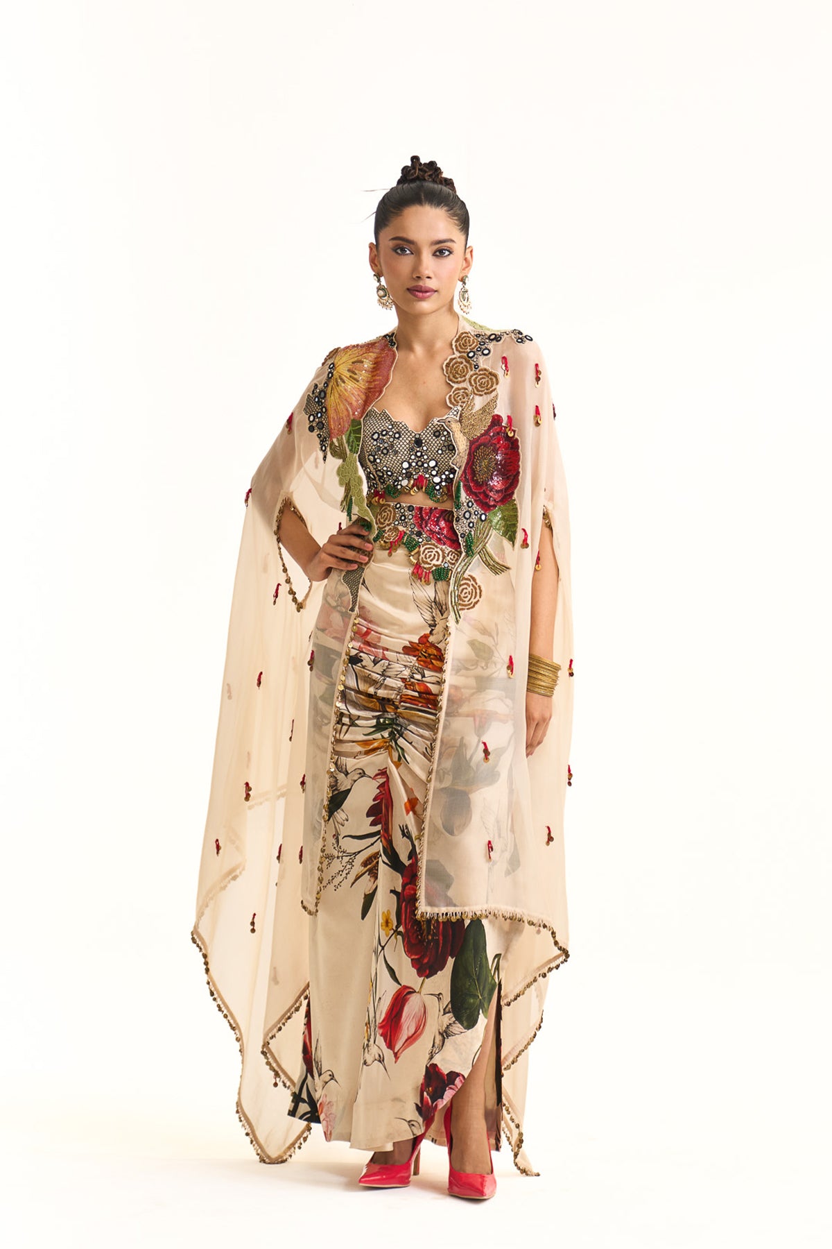 Wild blooms cape and drape skirt set