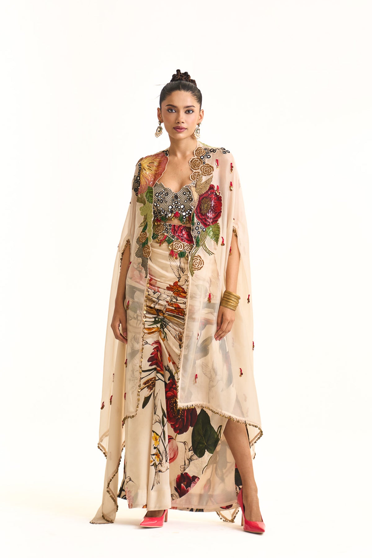 Wild blooms cape and drape skirt set