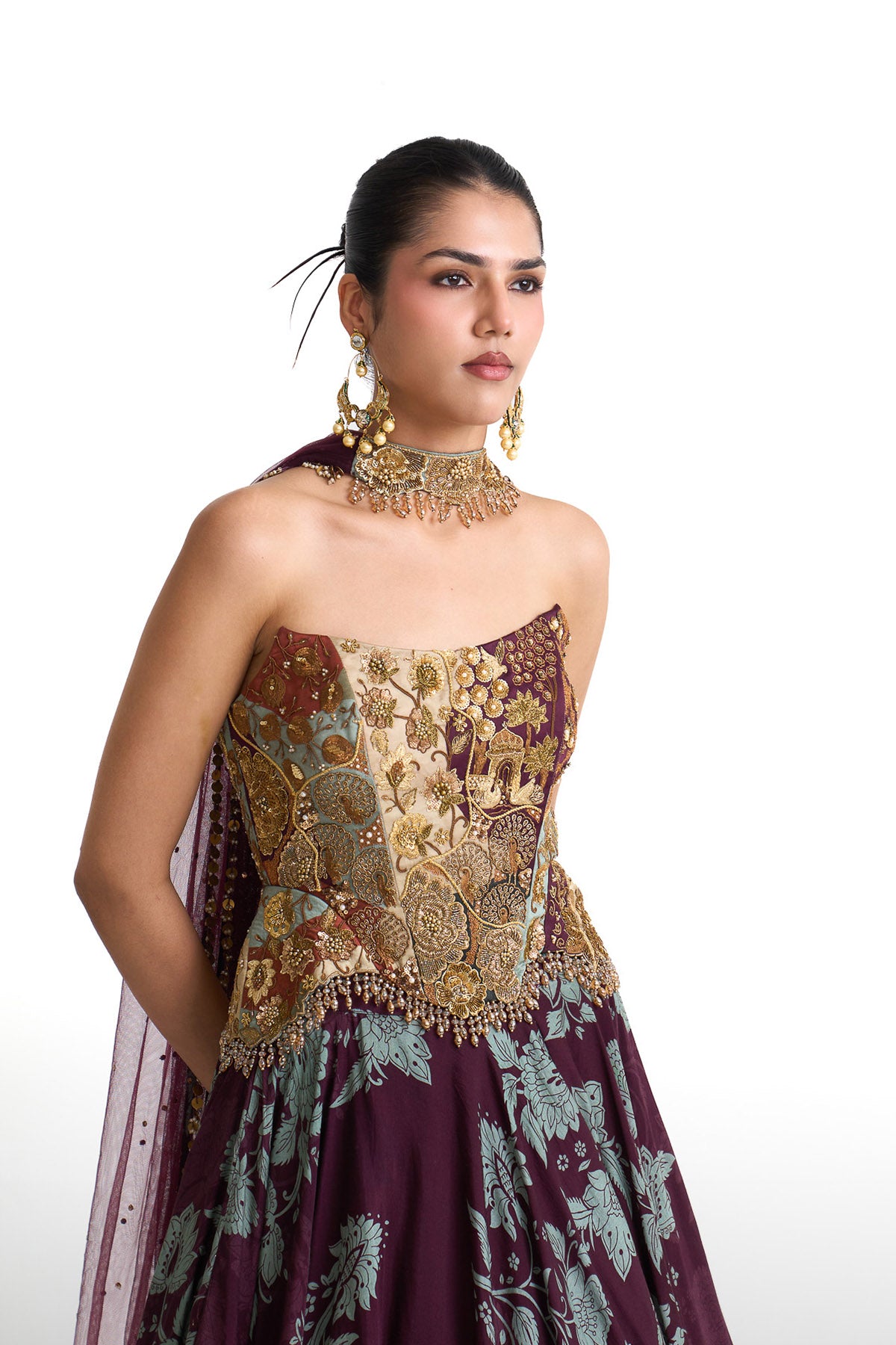 Plum garden corset skirt set