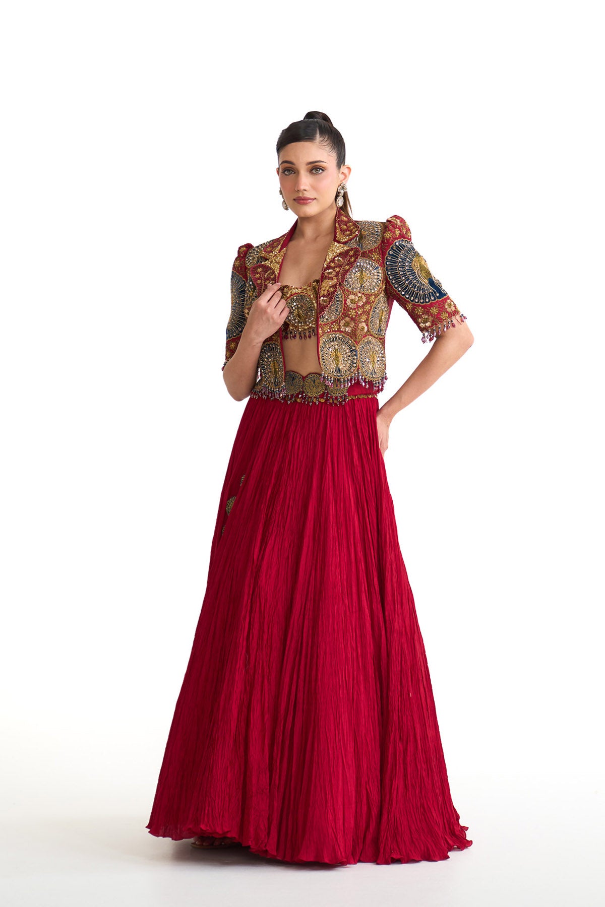 Mor pankh crop blazer & skirt set
