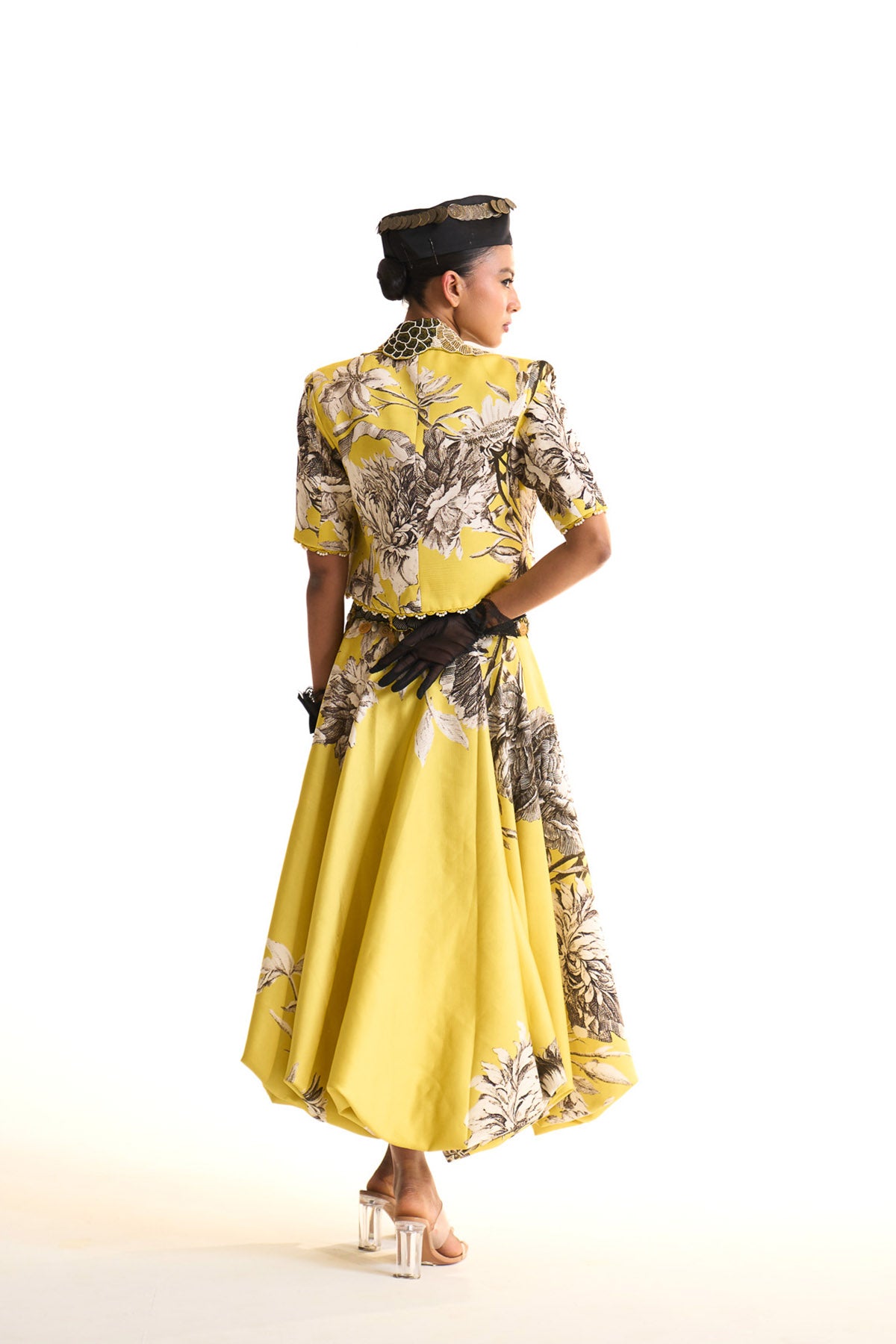 Black iris Crop blazer with balloon skirt set