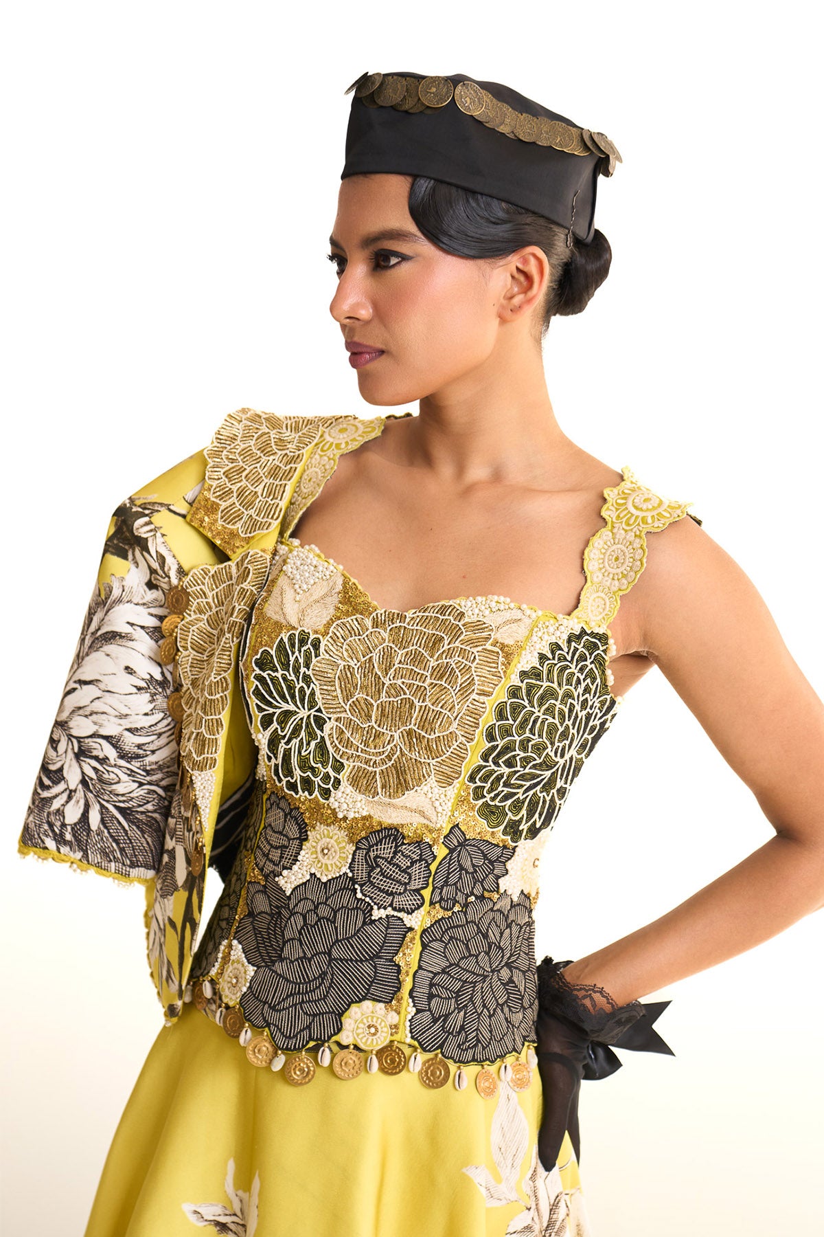 Black iris Crop blazer with balloon skirt set
