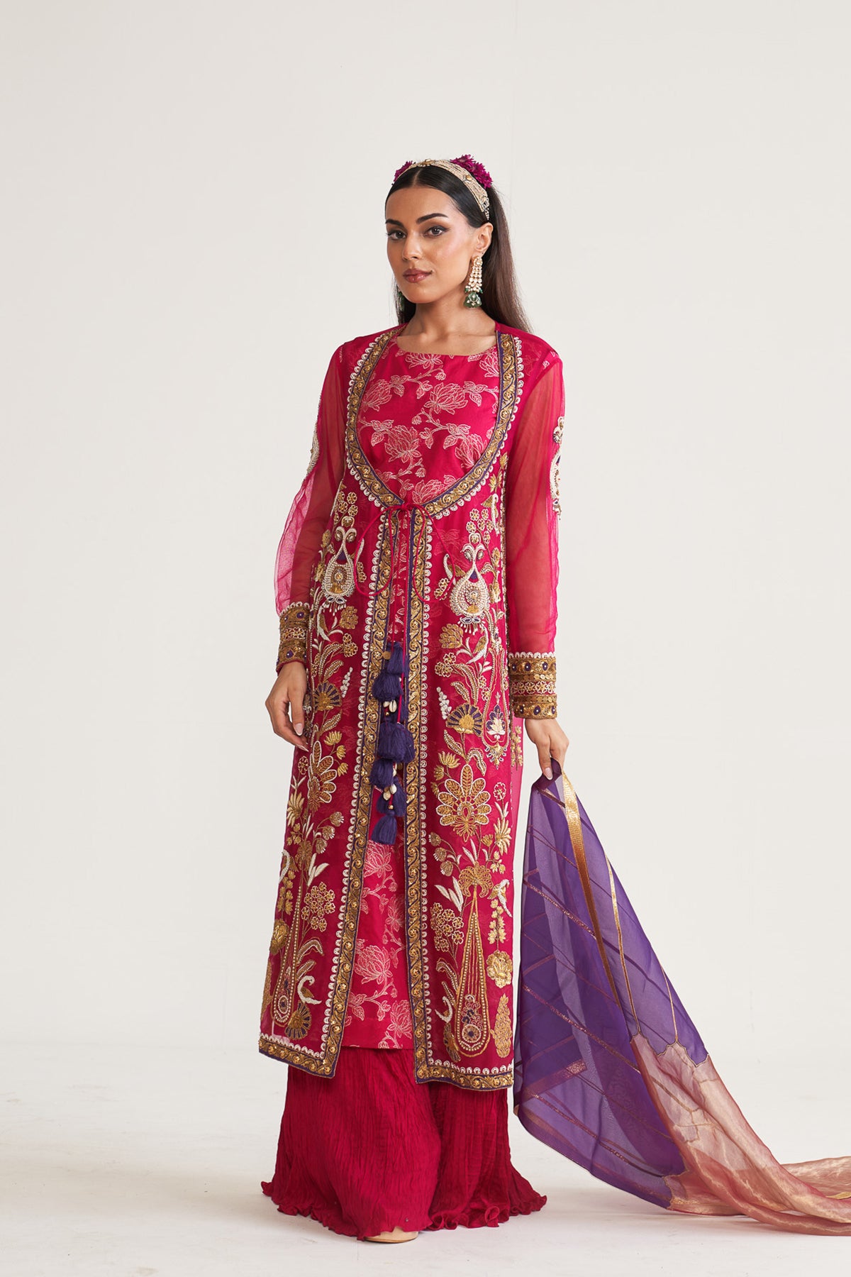 Gold bird long jacket set