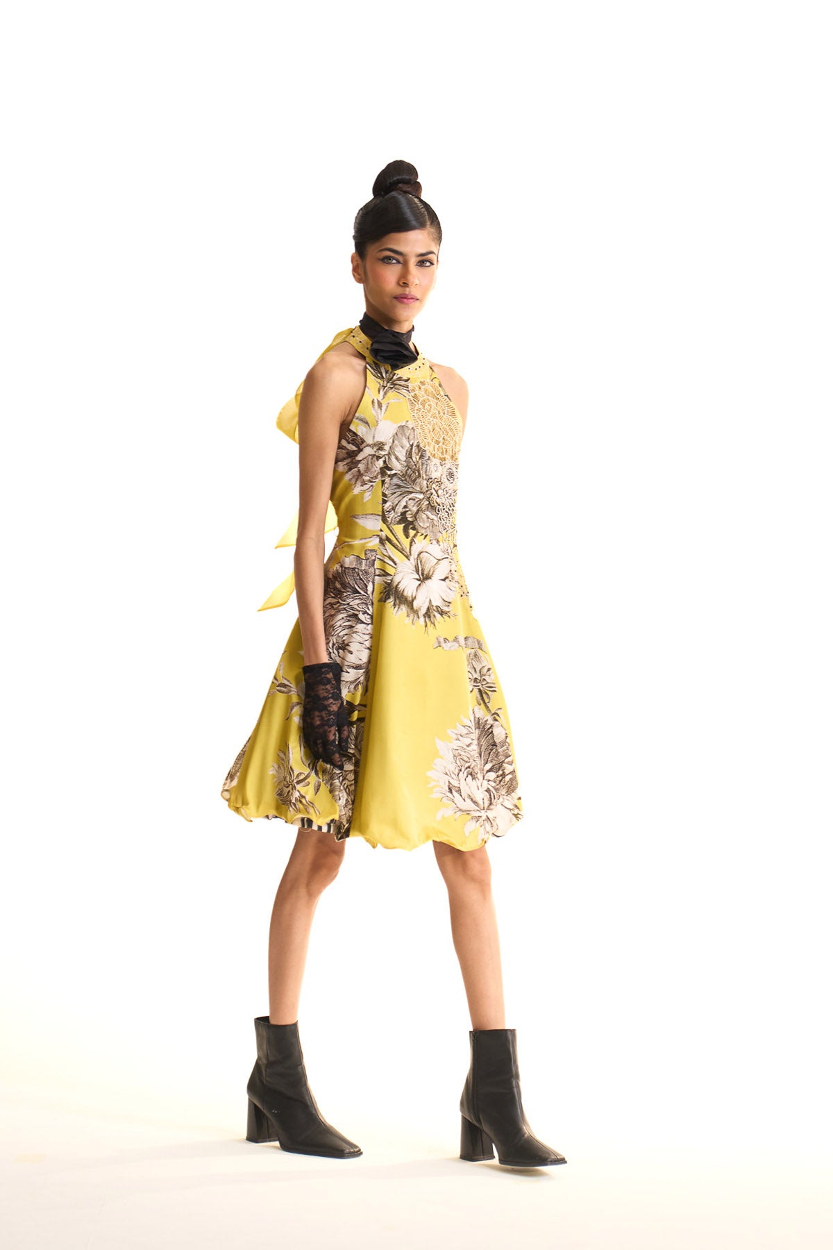 Black iris halter neck dress