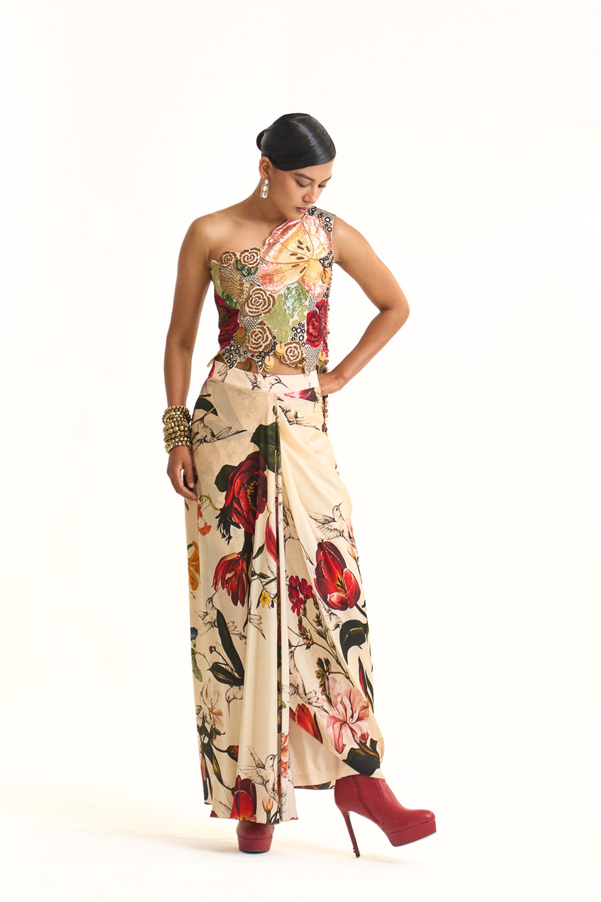 Wild blooms corset saree