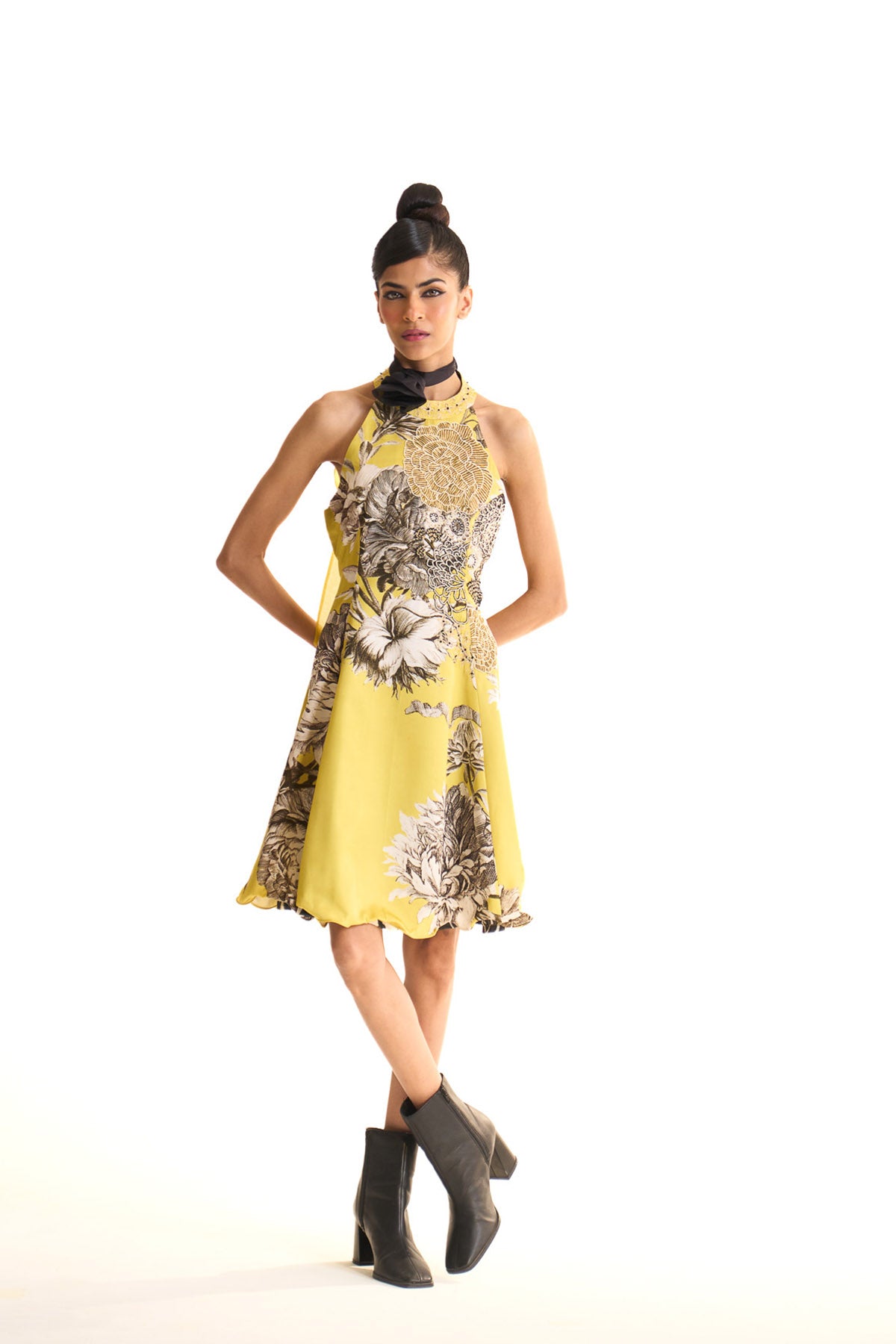 Black iris halter neck dress