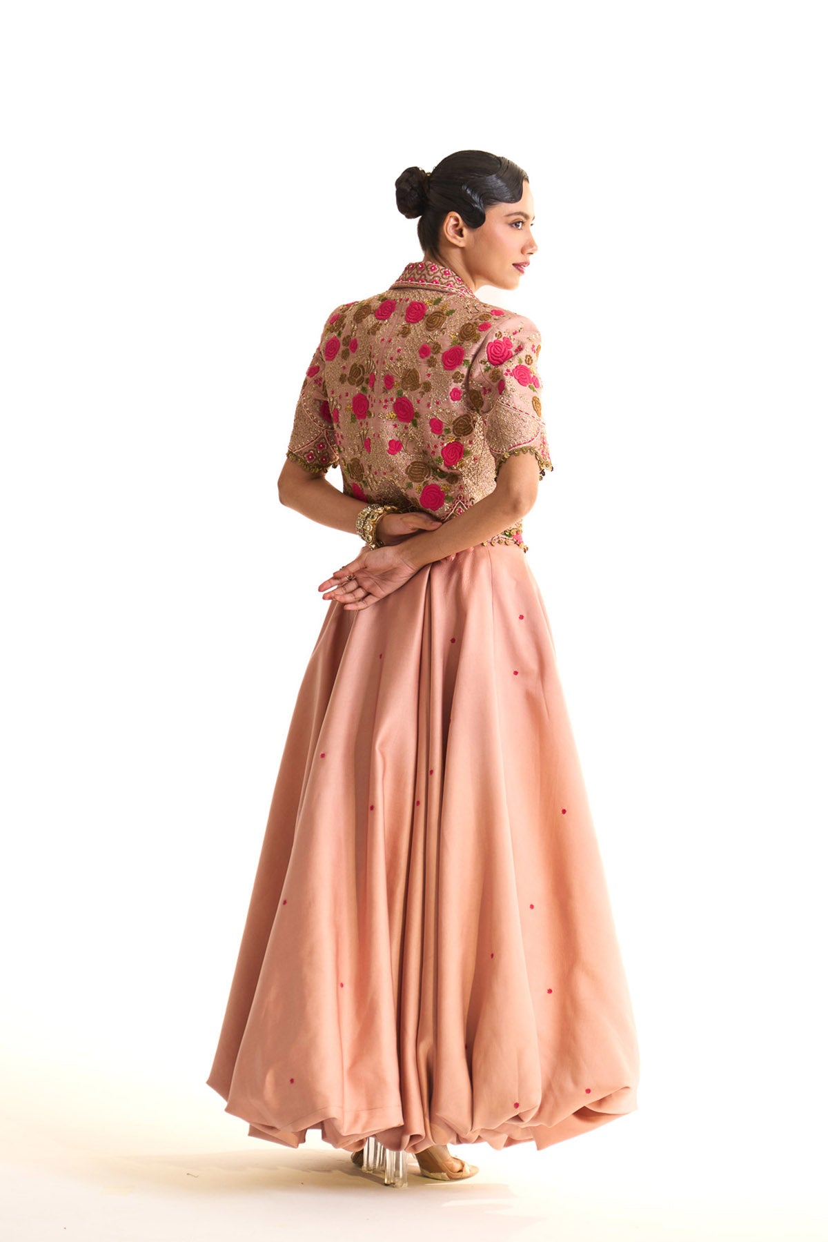Pink rose crop blazer & balloon skirt set