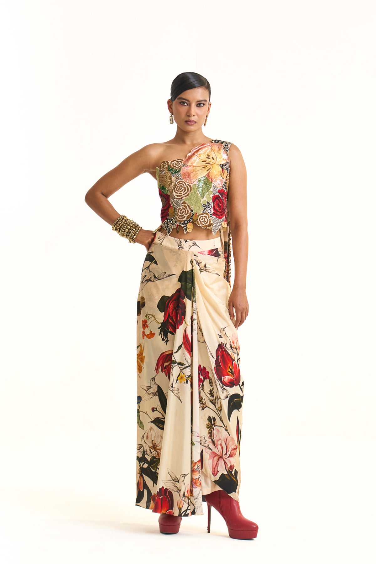 Wild blooms corset saree
