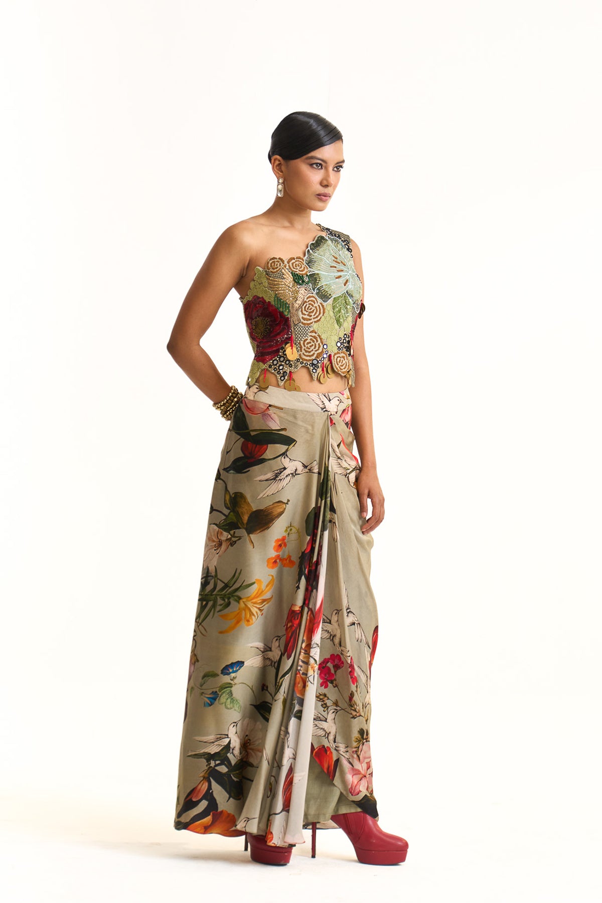 Wild blooms corset saree
