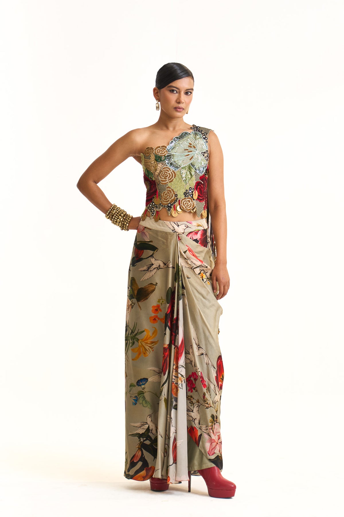 Wild blooms corset saree