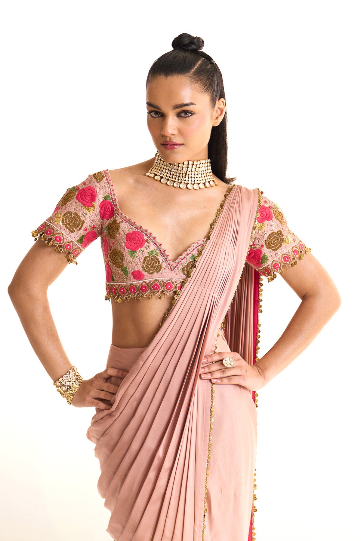 Pink rose drape saree
