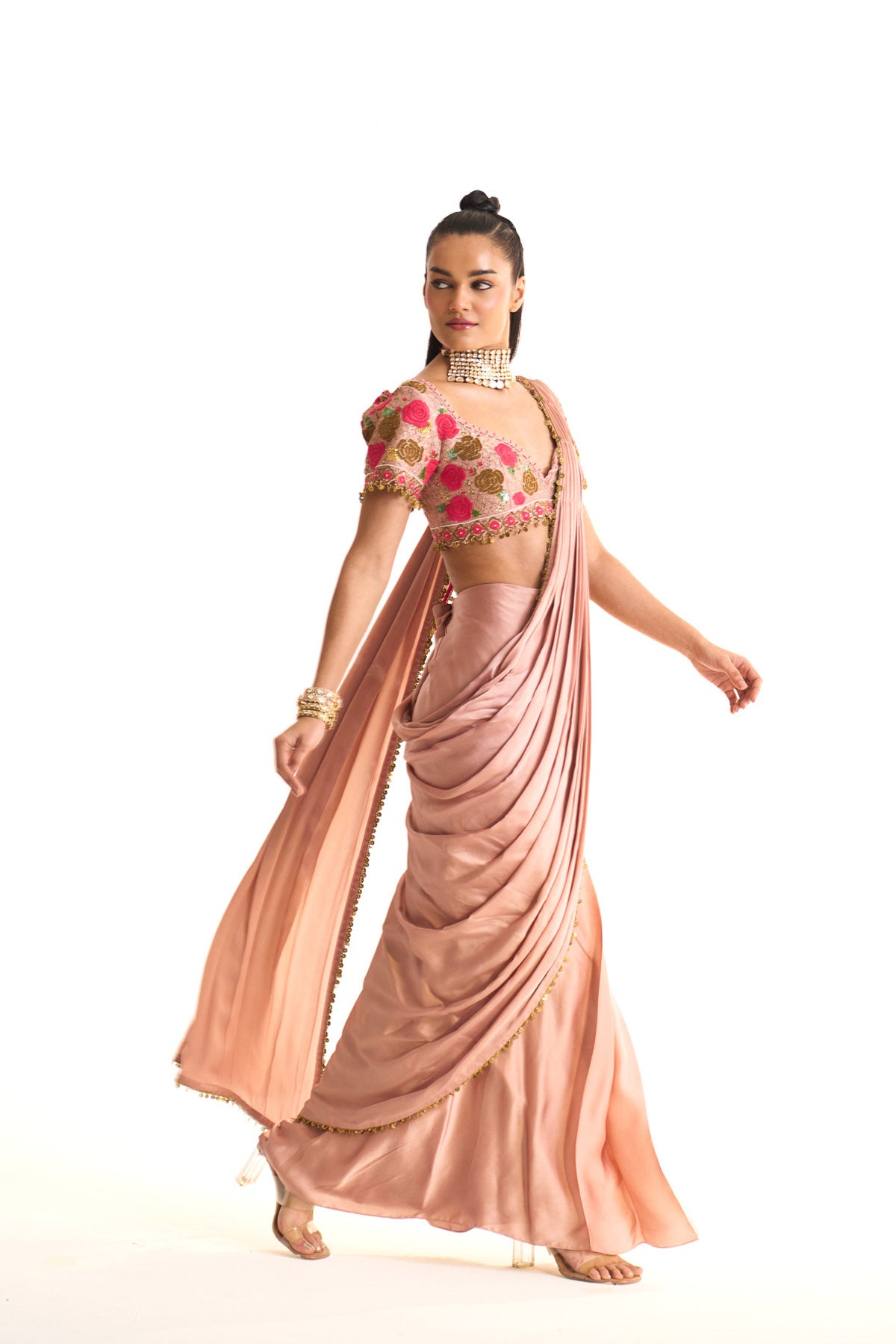 Pink rose drape saree