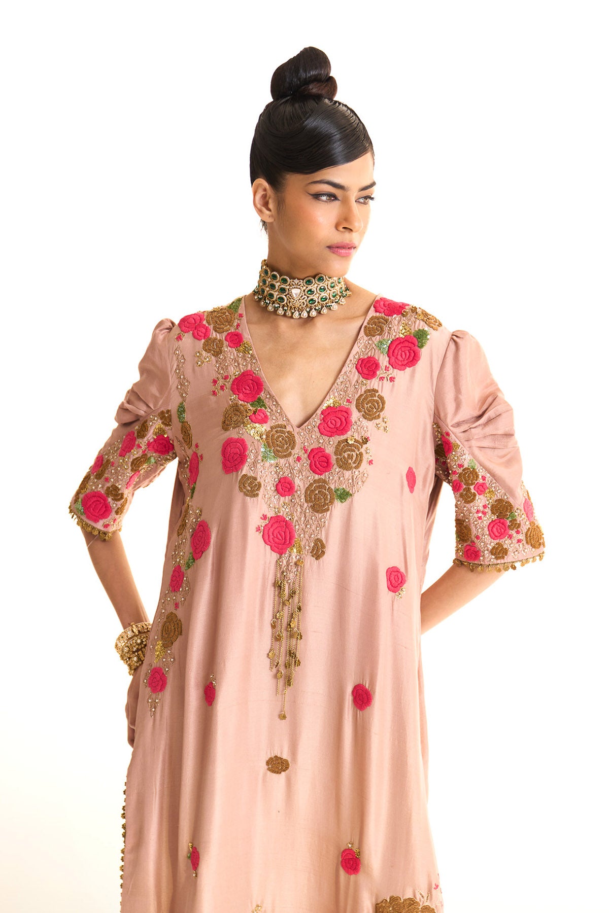 Pink rose V neck kaftan