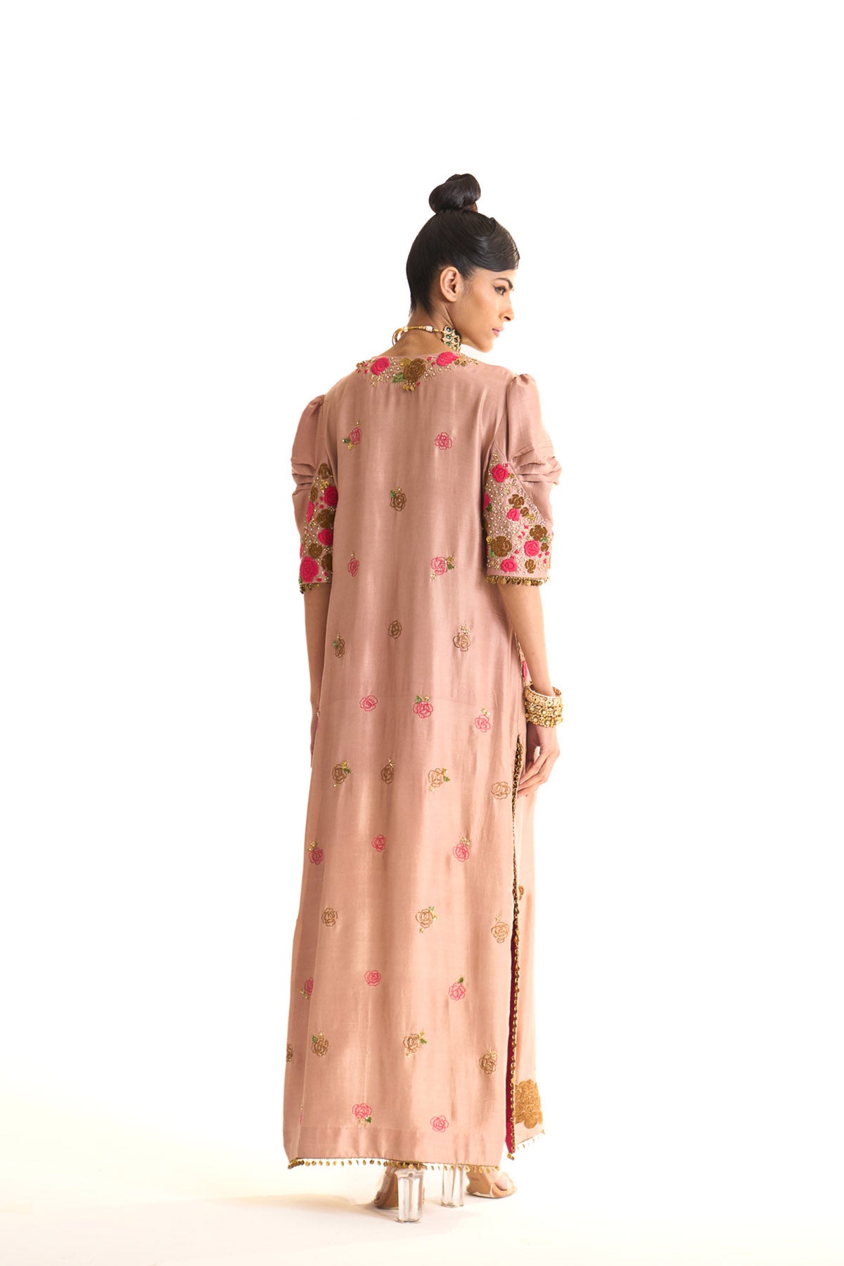 Pink rose V neck kaftan
