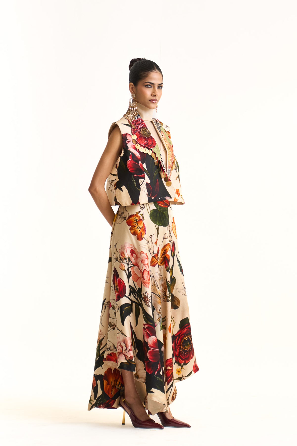 Wild blooms asymmetric skirt set