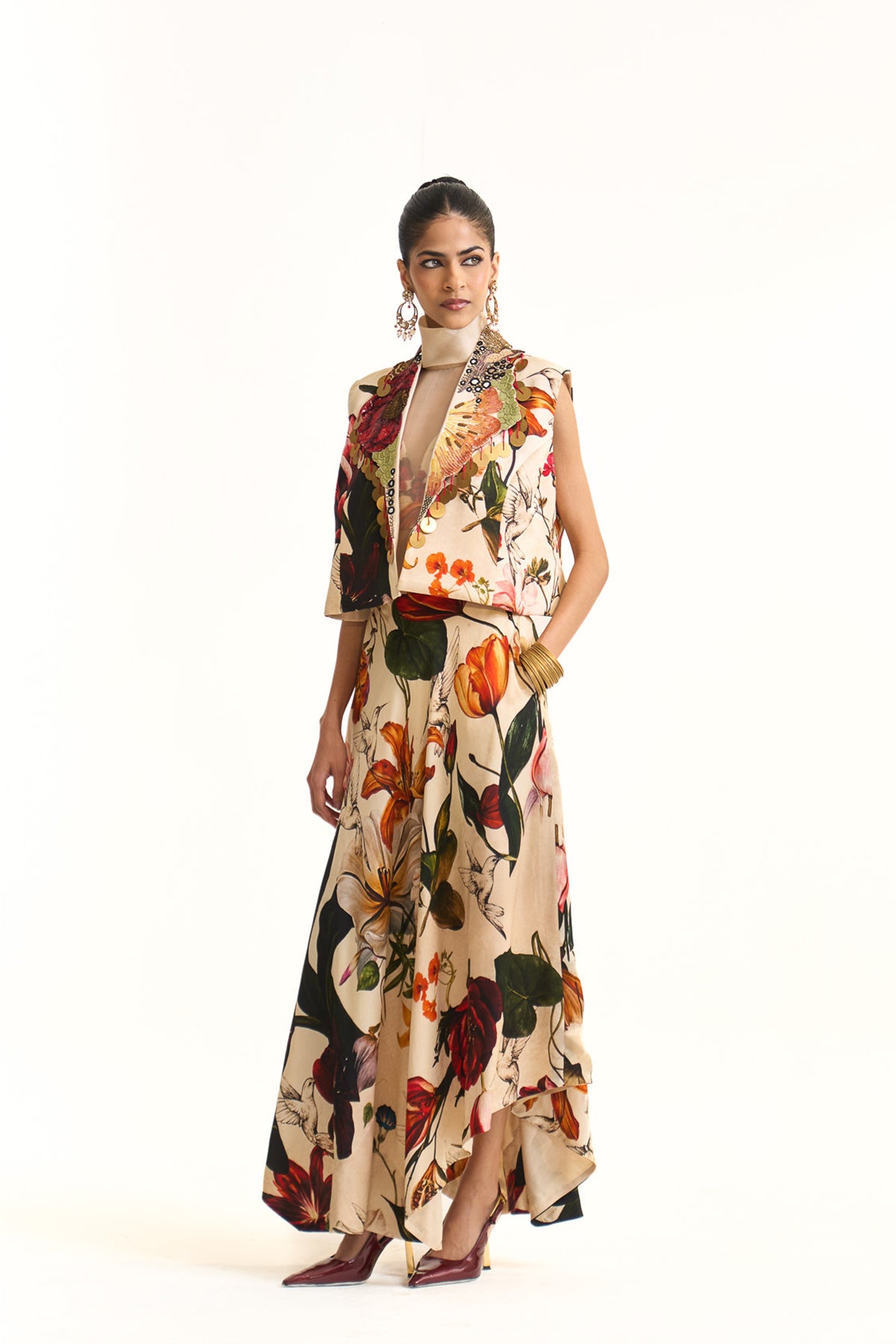 Wild blooms asymmetric skirt set