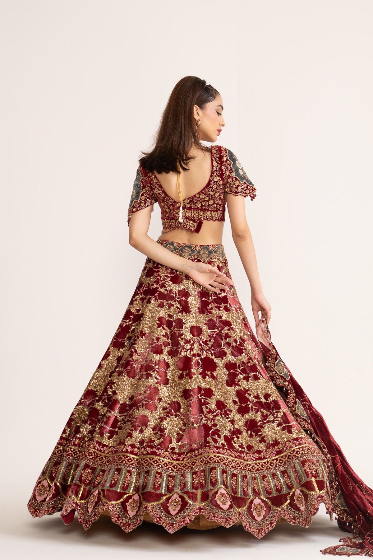 Velvet floral Lehenga set